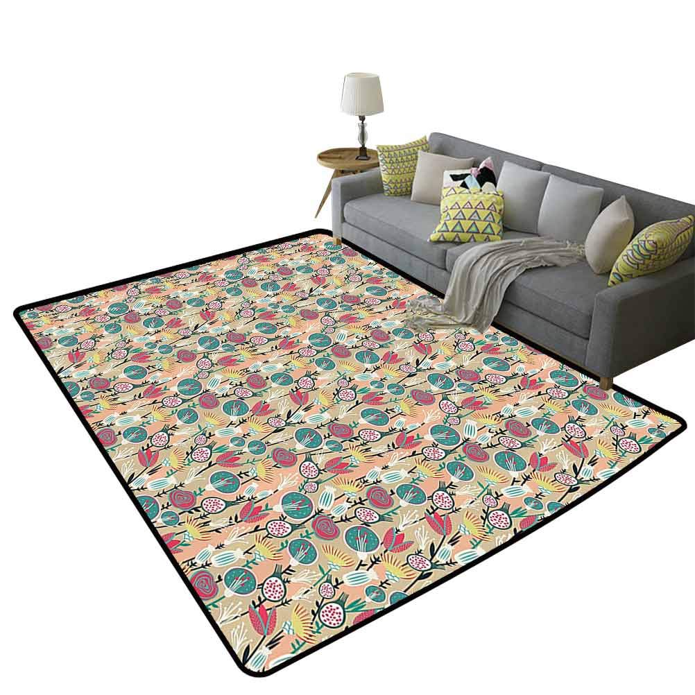 Trippy Floral Rubber Door Mat - Non-Slip Polyester with Colorful Roses & Tulips Design, 6'x9' (180x270cm) - Perfect for Entryway, Kitchen, Bathroom & Outdoor Use - Great Gift for Men & Home Decor