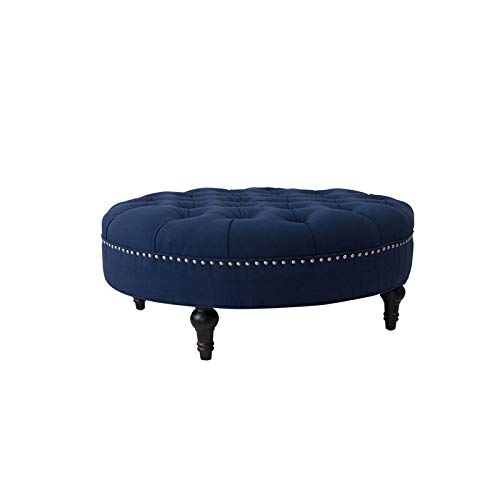 Brika Home Tufted Round Ottoman in Midnight Blue - Soft Footrest Pouf with Button Tufting for Living Room, Bedroom & Nursery - Versatile Seating & Storage Solution