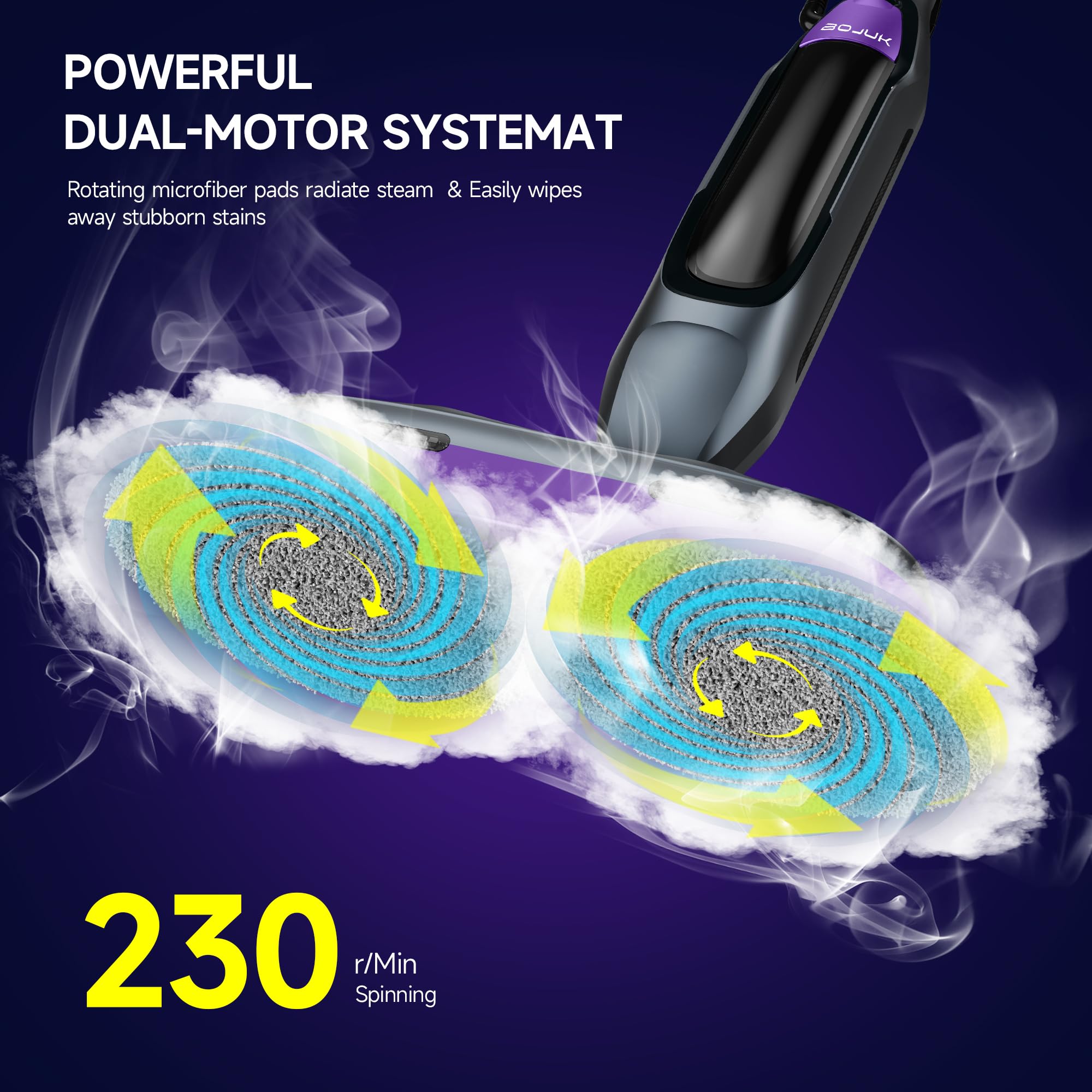 Smart Steam Spin Mop with 4 Cleaning Modes & LED Headlights - Safe for Tile, Hardwood, Laminate & Vinyl Floors - Perfect for Kitchen, Bathroom & Pet Hair Removal