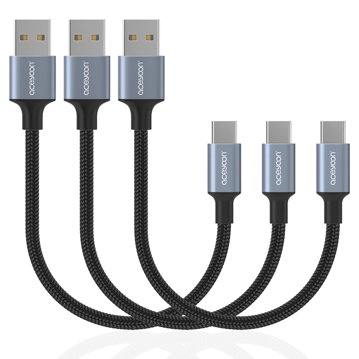 3 Pack Short USB C to USB A Fast Charging Cable - Compatible with iPhone 15 Series, Samsung Galaxy S24/S21/S10 & Most USB-C Devices - Perfect for Home, Office & Travel Charging