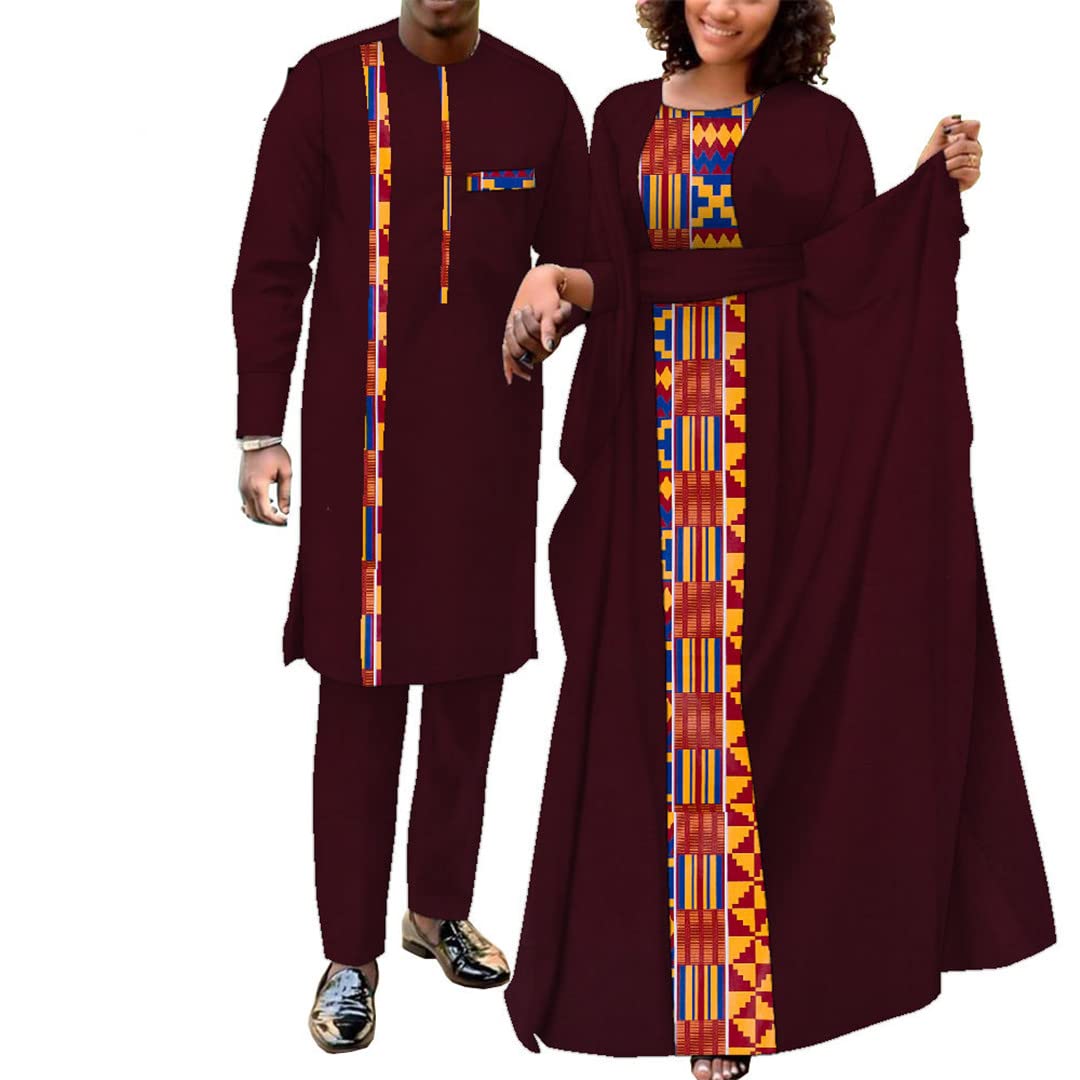 2 Pcs African Print Couple Outfits - Floral Dashiki Dresses for Women & Matching Men's Suits - 5XL Size for Lovers - Perfect for Weddings, Parties, and Cultural Celebrations