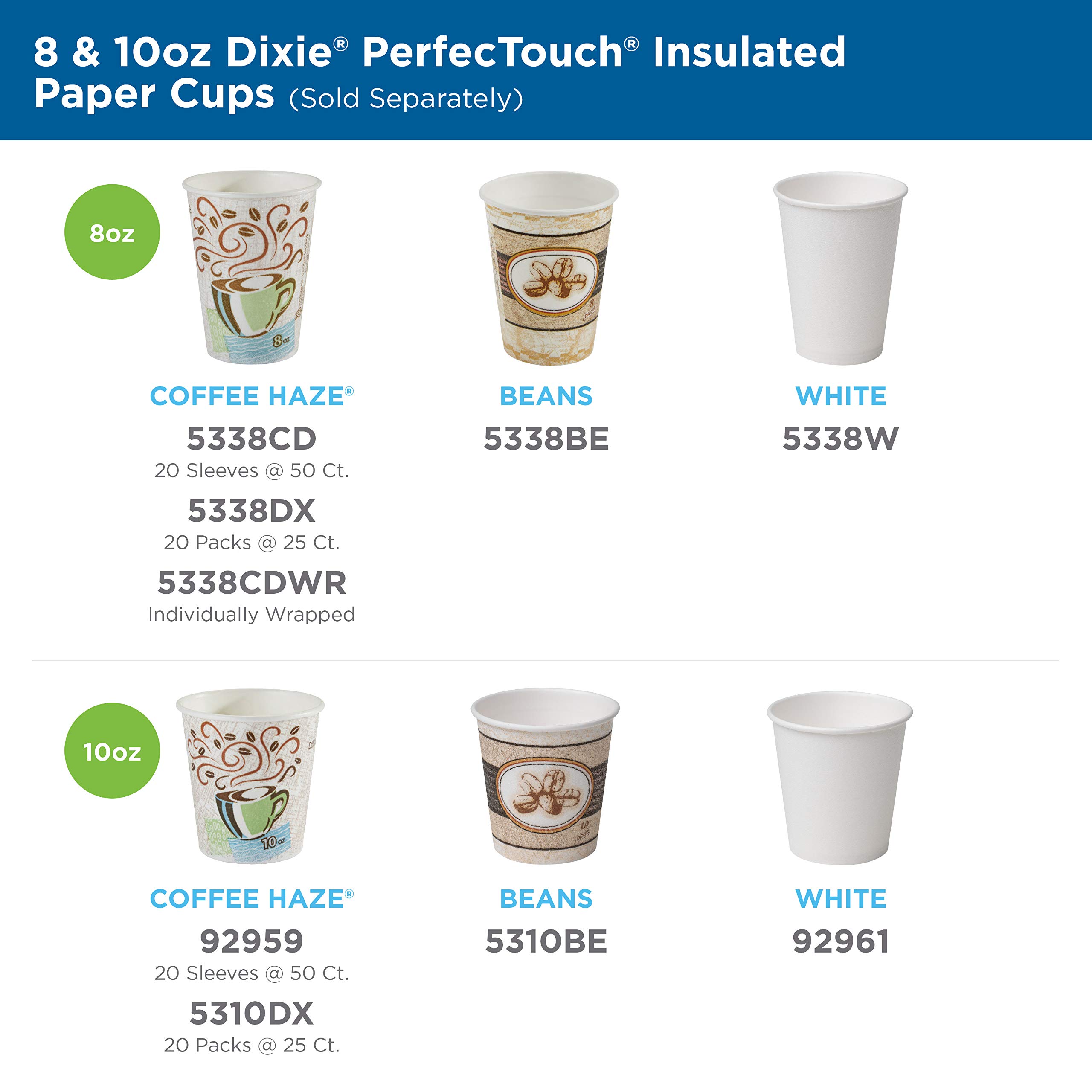 GP PRO Dixie PerfecTouch 8 oz Disposable Coffee Cups - 1000 Count Individually Wrapped, Coffee Haze Design (5338CDWR) - Perfect for Office, Cafes, and Home Use