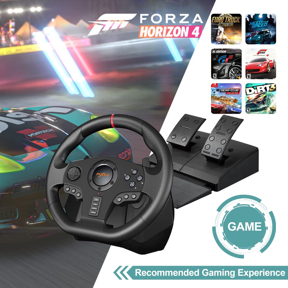 PXN V900 Gaming Steering Wheel - 270°/900° Adjustable Racing Wheel with Pedals & Paddle Shifters, Force Feedback for Xbox One, Series X/S, PS4, PS3, PC, Nintendo Switch & Android TV - Perfect for Simulation Racing & Gaming Enthusiasts