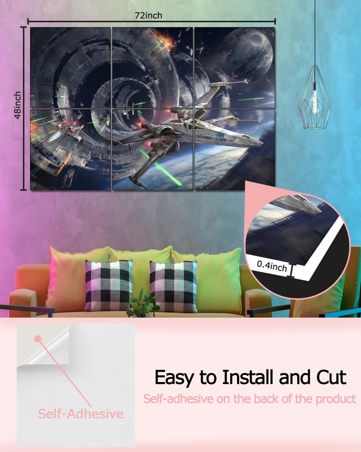 72x48 Inch Acoustic Sound Absorbing Panels - Self-Adhesive Noise Reduction Wall Panels for Recording Studio & Home Theater - Better Than Soundproof Foam - Star Wars Design - Perfect for Music Rooms, Podcast Studios & Home Offices