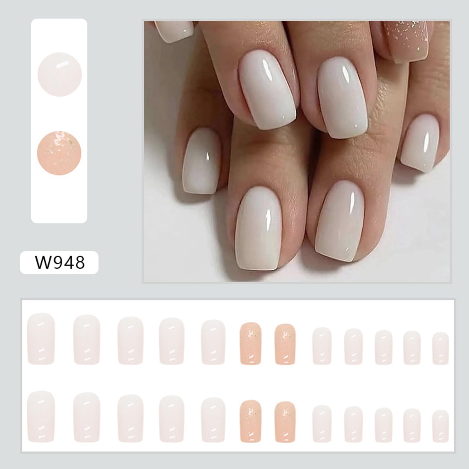 24-Piece Glitter Square Coffin False Nails Set - Acrylic ABS Press-On Nails for Women & Girls - Easy to Apply Manicure Kit for Parties, Weddings & Special Occasions