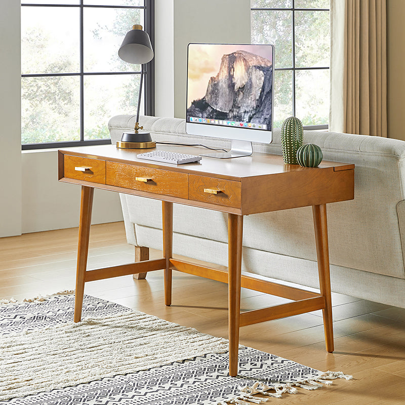 Trevor Mid Century Modern Computer Office Desk with USB Ports - Stylish Home Office Desk for Work & Study, Perfect for Small Spaces & Modern Interiors