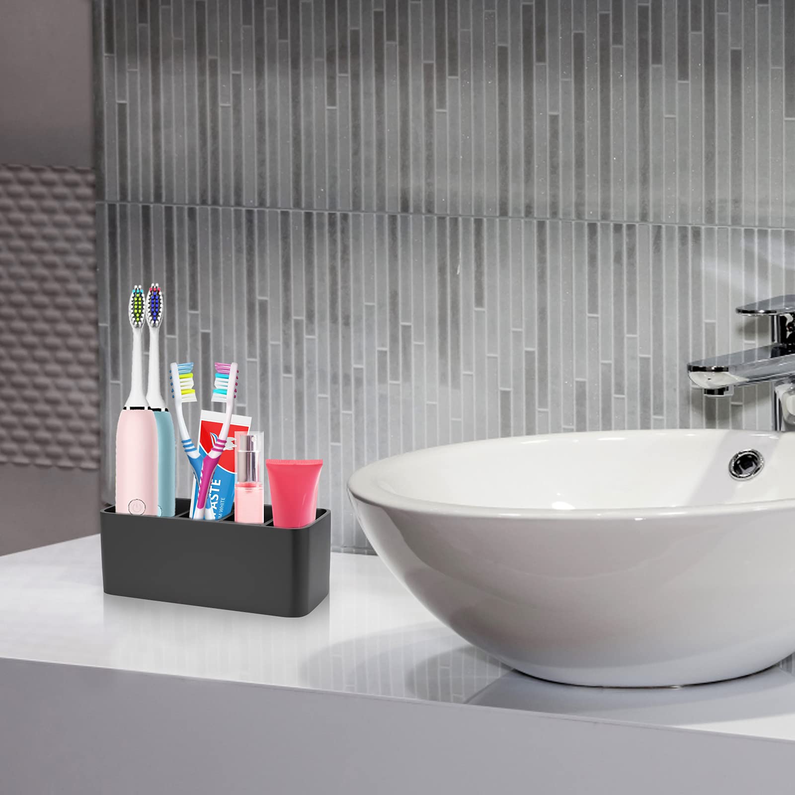 Black Toothbrush and Toothpaste Holder Stand - Bathroom Organizer for Toothbrushes & Makeup Brushes | Perfect for Small Bathrooms, Vanities & Travel Essentials Storage