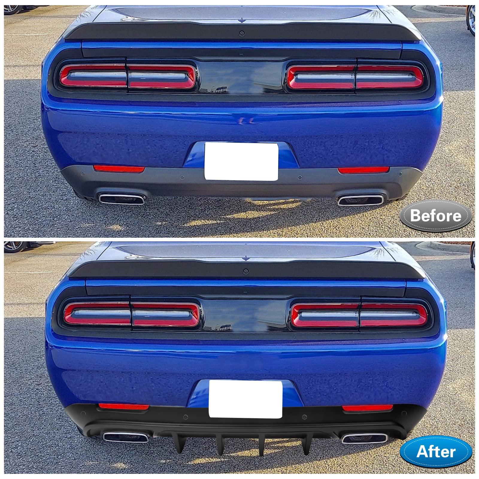 FREEMOTOR802 Rear Diffuser for 2015-2023 Dodge Challenger | IKON V3 Style Matte Black PP Bumper Molding Lip | Lower Valance Diffuser Shark Fin Splitter 4-Piece Set | Upgrade Your Car's Aerodynamics & Style for Street Racing & Show Cars