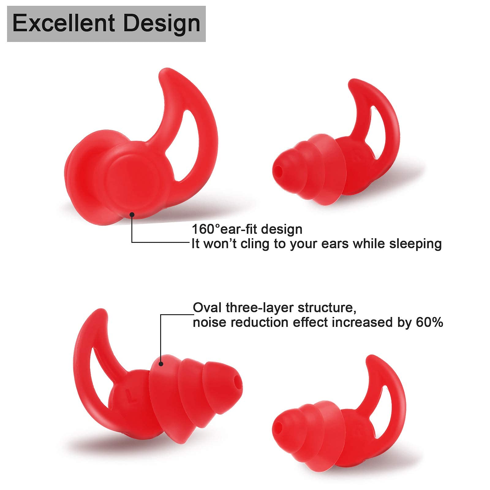 BACTIM 3 Pack Reusable Noise Cancelling Ear Plugs - Soft Silicone Hearing Protection for Sleeping, Shooting, Travel & Work - Includes Storage Case (Black, Grey, Red) - Perfect for Concerts, Motorcycles & Studying