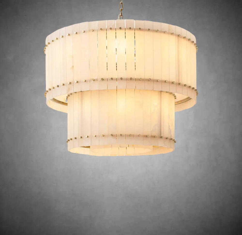 Elegant Alabaster Round Tiered Chandelier - Modern Crystal Ceiling Light Fixture for Dining Room, Bedroom & Living Room Decor