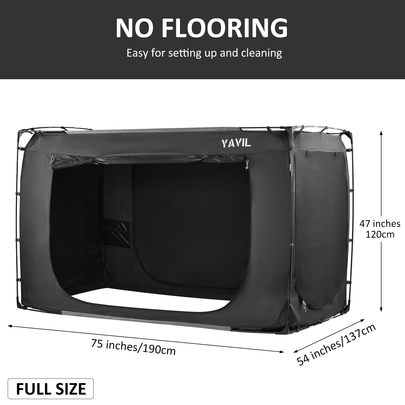Full Size Bed Tent Canopy - Portable Sleeping Tent for Kids & Adults, 93% Blackout & Breathable Privacy Space with 3 Doors (Mattress Not Included) - Perfect for Camping, Sleepovers & Privacy at Home