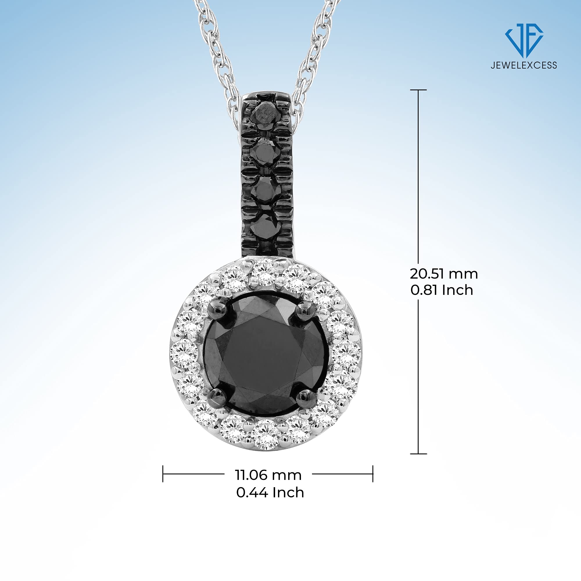 JEWELEXCESS 2.00CTW Black & White Diamond Halo Pendant Necklace for Women - Sterling Silver Diamond Jewelry - Elegant Birthday Gift for Her - Perfect for Anniversaries, Parties & Special Occasions