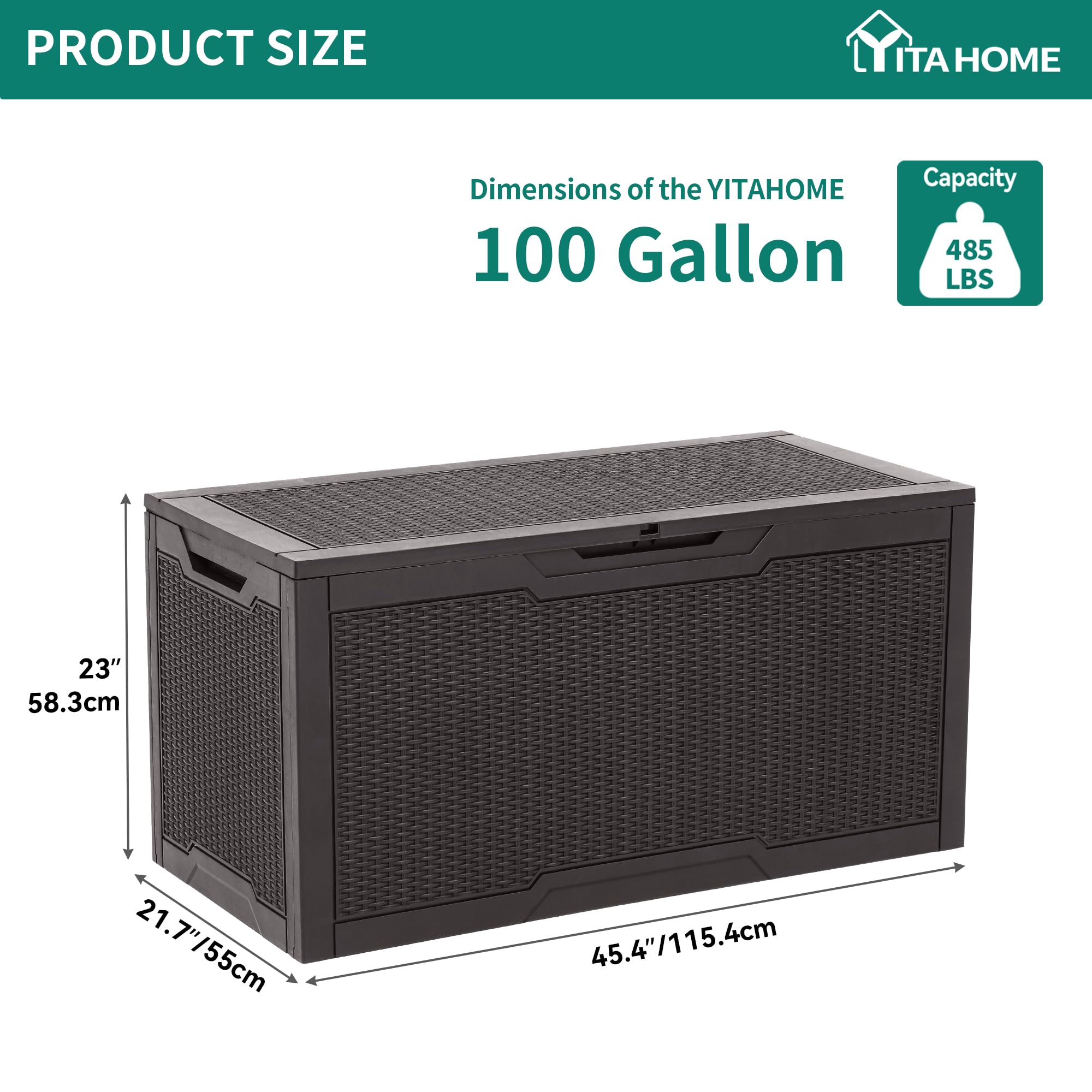 YITAHOME 100 Gallon Large Outdoor Deck Box - Waterproof Lockable Resin Storage Container for Patio Furniture, Garden Tools, Cushions | Perfect for Backyard, Poolside & Deck Organization