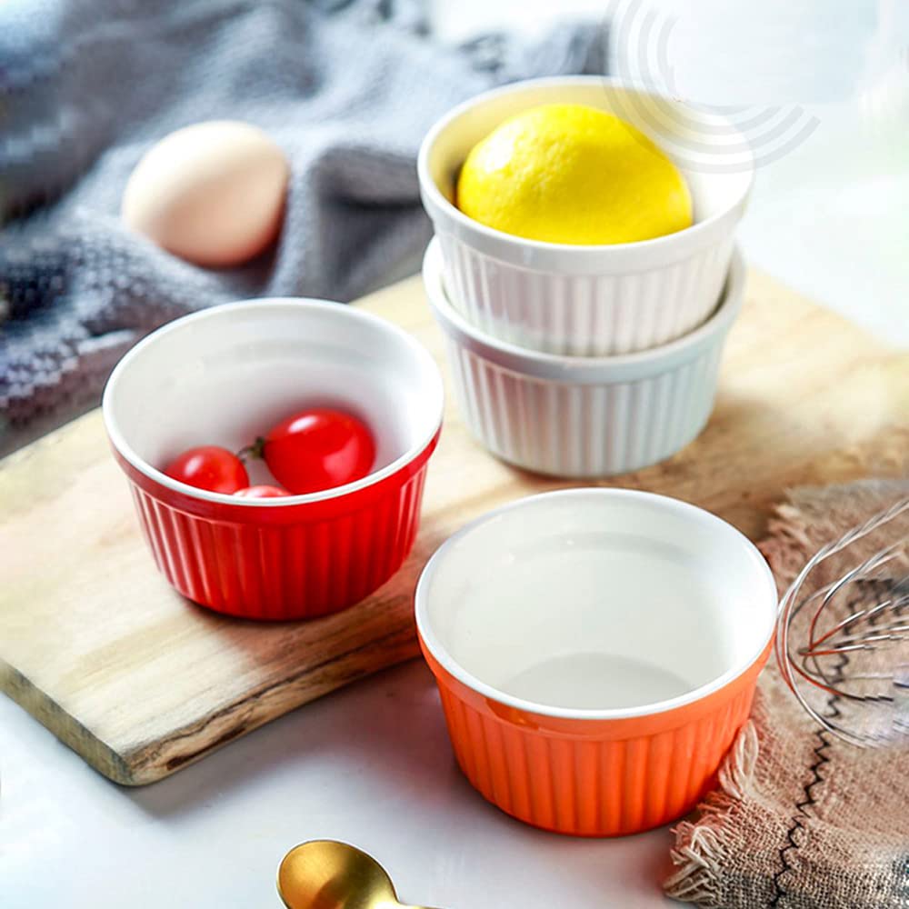 6oz Porcelain Ramekins Set of 6 - Oven Safe Baking Bowls for Creme Brulee & Souffle