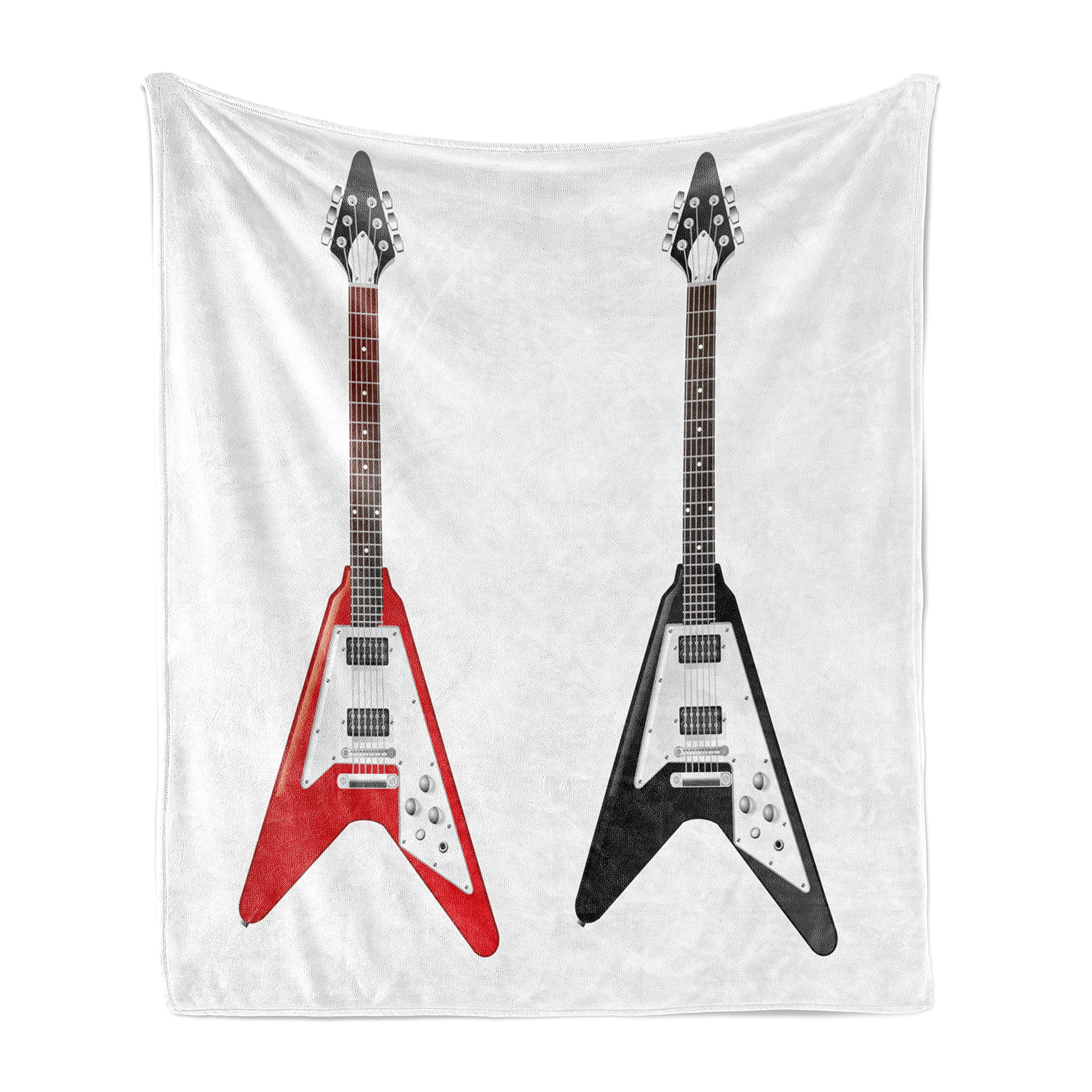Ambesonne Guitar Throw Blanket - Soft Flannel Fleece Blanket with V-Shaped Musical Instrument Design, Rock & Roll Inspired Decor for Couch, Bed, Sofa - 50x60 Inches Multicolor - Perfect for Music Lovers, Home Decor, and Gift Giving