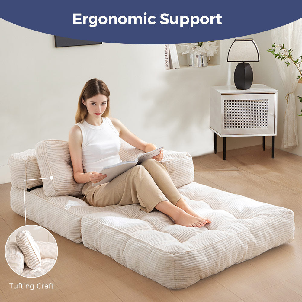 MAXYOYO L-Shaped Convertible Sofa Bed - Foldable Sleeper Sofa with Armrest, Beige | Perfect for Small Spaces, Guest Rooms & Apartments