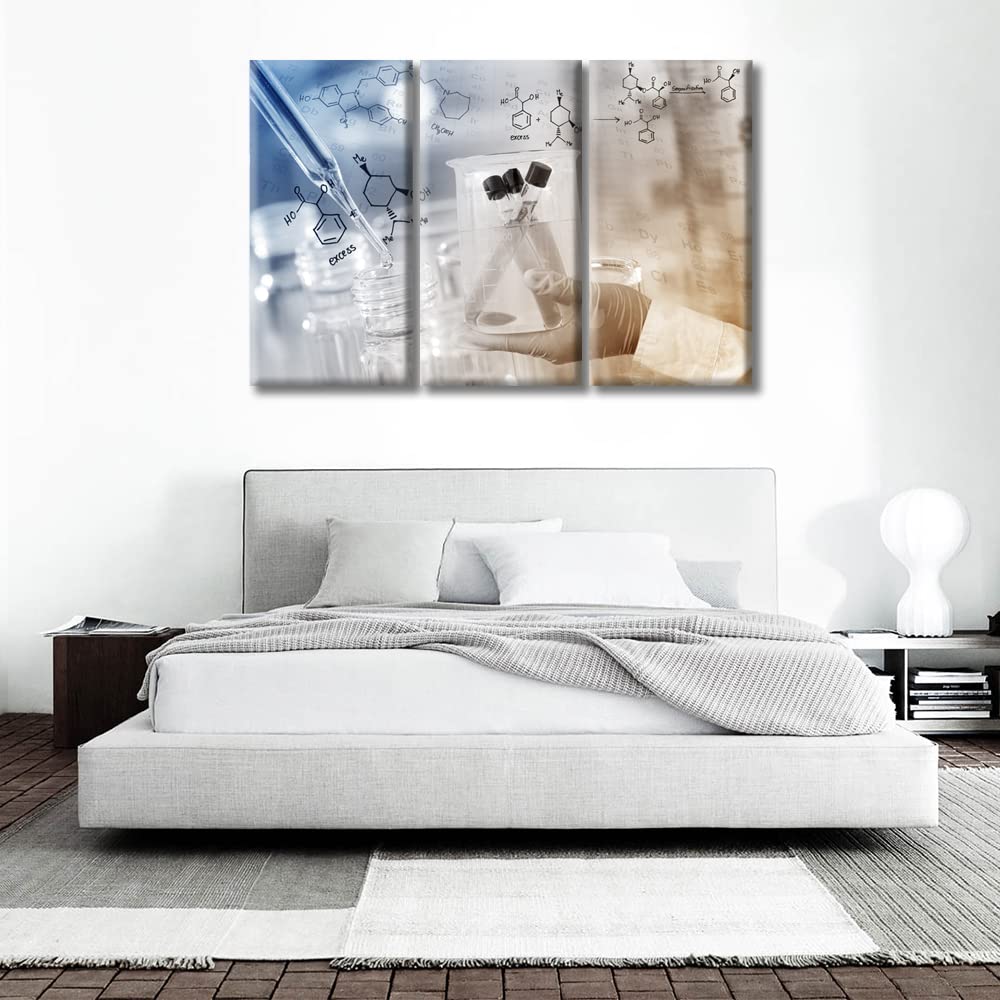 3-Piece Framed Laboratory Wall Art - Gloved Hand Holding Beaker in Lab Room, Ready to Hang 60