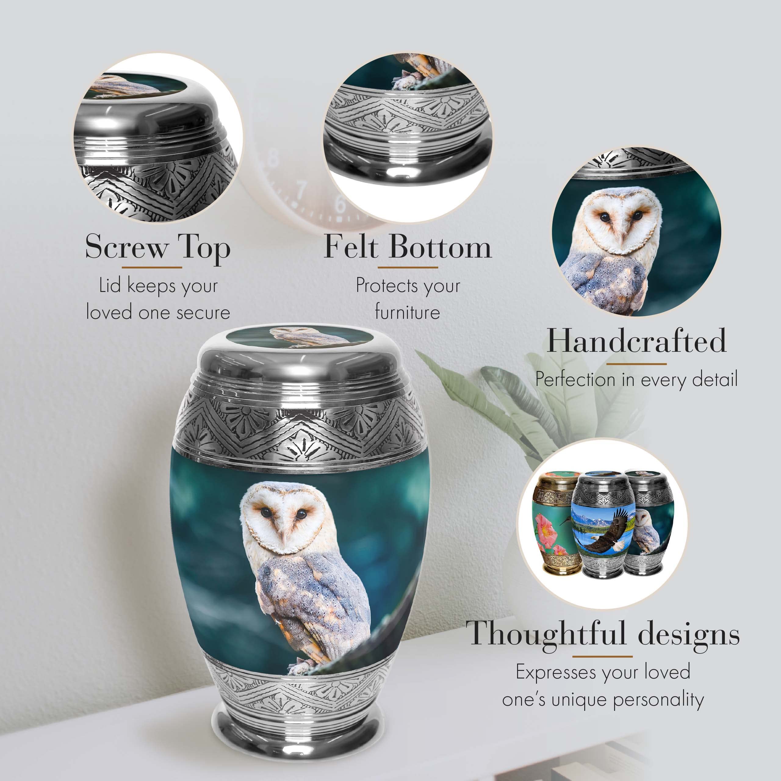 Observing Owl Cremation Urn for Human Ashes - Large Adult Memorial Urn for Women, Mothers & Loved Ones - Funeral, Burial & Home Keepsake - Perfect for Memorial Services & Home Display