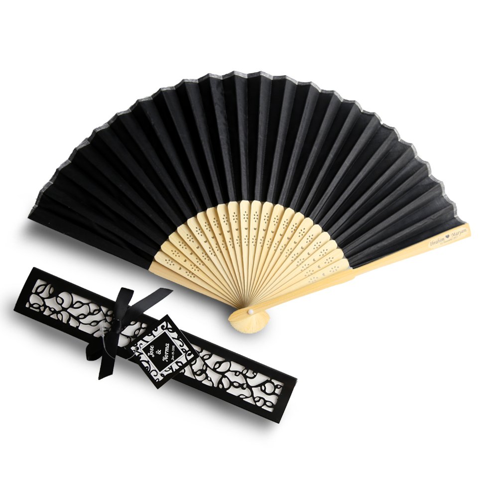 50pcs Black Silk Bamboo Handheld Folding Fans - Elegant Wedding Favors, Bridal Shower Gifts with Laser-Cut Gift Box - Perfect for Asian Weddings, Tea Ceremonies, Cultural Events & Summer Cooling Accessories
