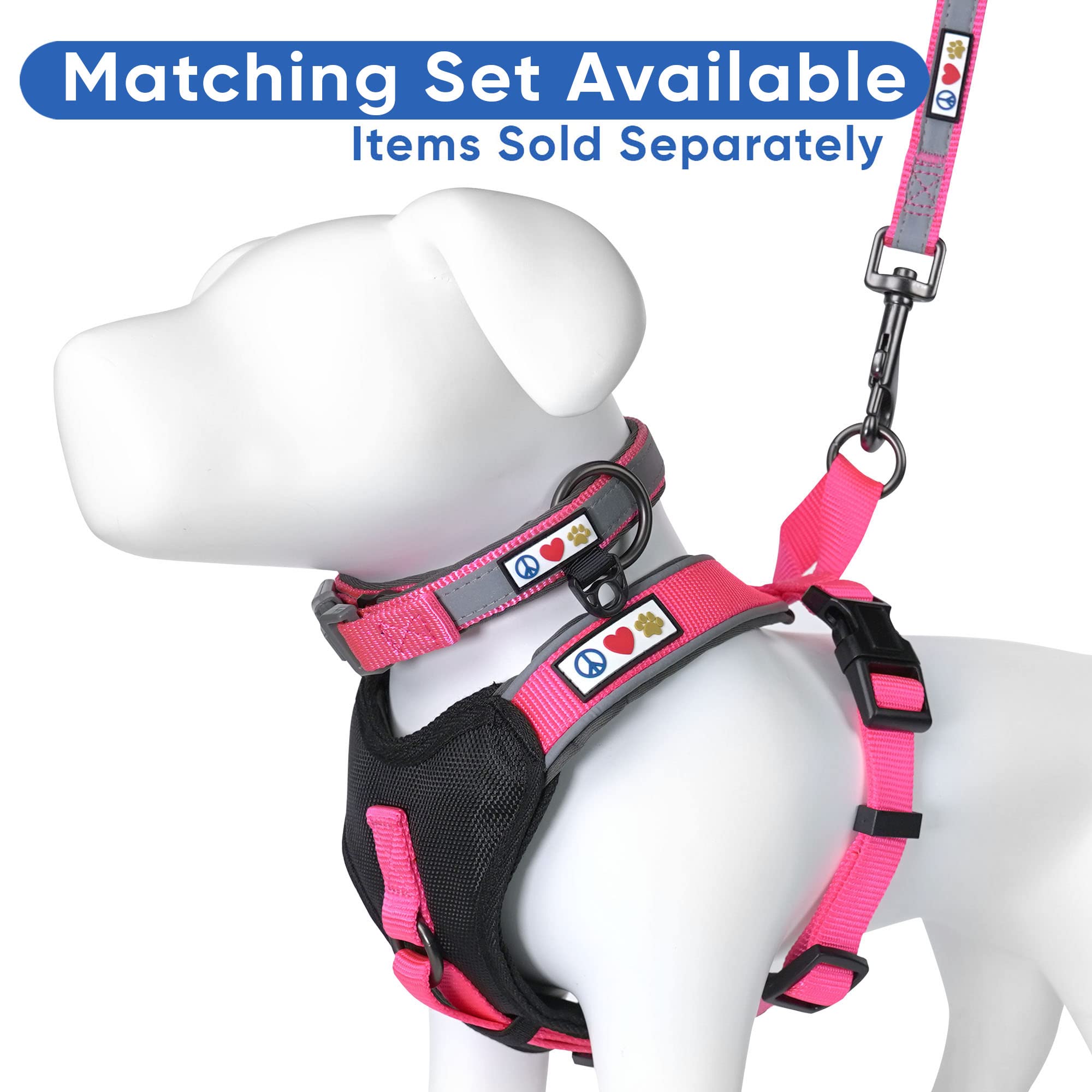 Pawtitas Reflective Padded Dog Harness - Comfortable & Adjustable Pet Vest for Walking, Running & Night Safety - Medium Size Pink Dog Harness for Small to Medium Dogs - Perfect for Outdoor Adventures & Daily Walks