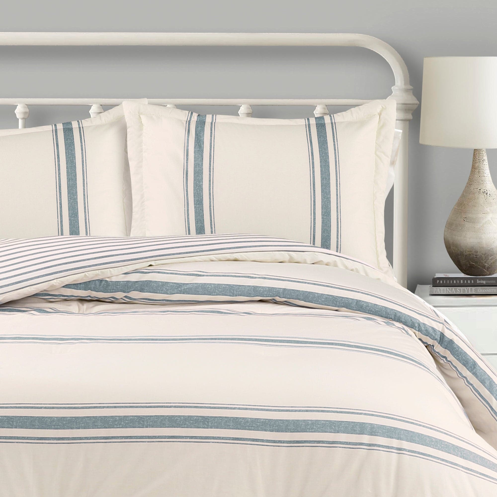 Farmhouse Stripe Reversible Comforter Set - Queen Size, Soft Breathable Cotton Bedding - Perfect for Cozy Bedroom Decor & Guest Room Styling