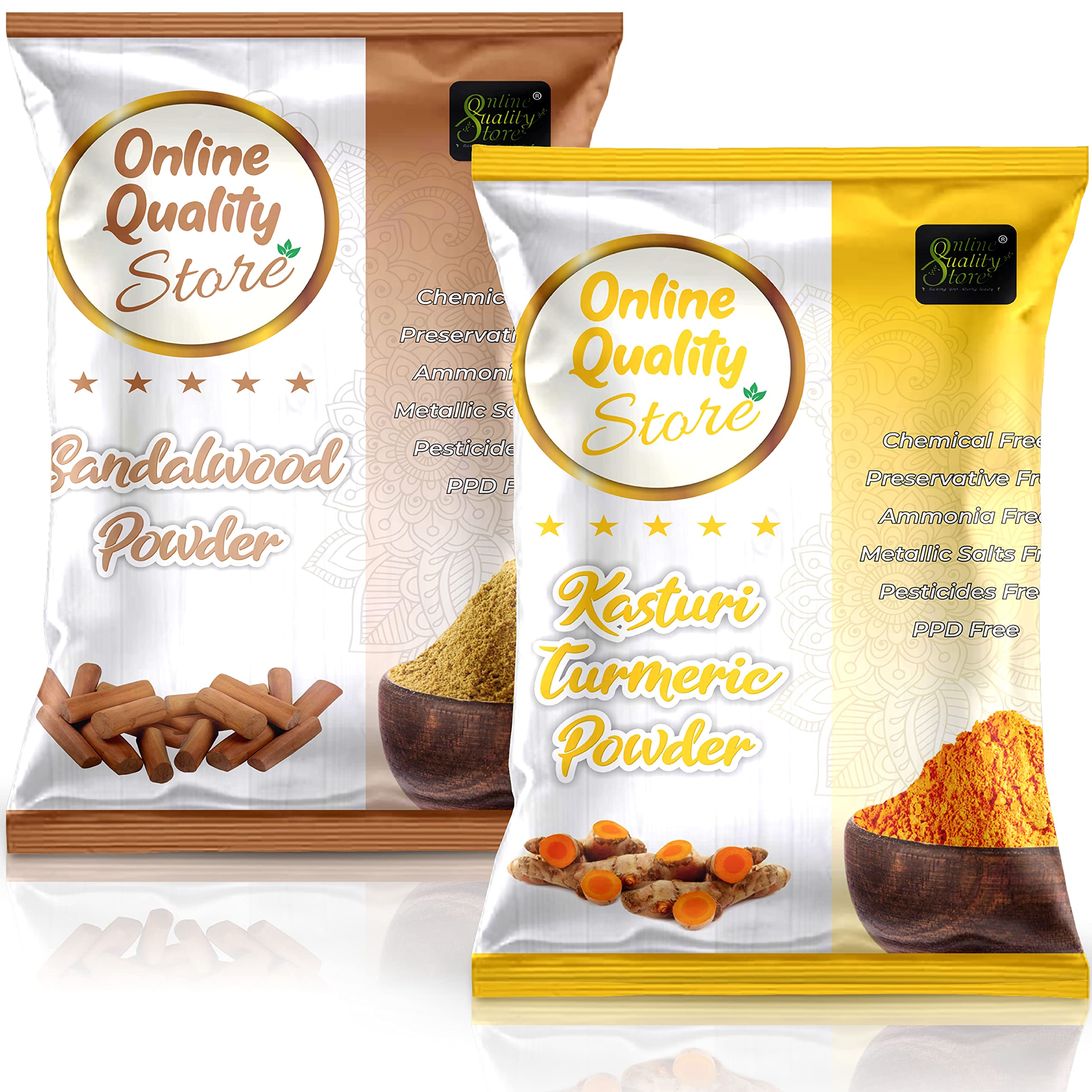 Pure Natural Kasturi Turmeric Powder & Sandalwood Powder for Face & Skin Care - 100% Organic Wild Turmeric & Chandan Powder (Pack of 2 x 100g) - Perfect for DIY Face Masks, Brightening Skin & Ayurvedic Beauty Treatments