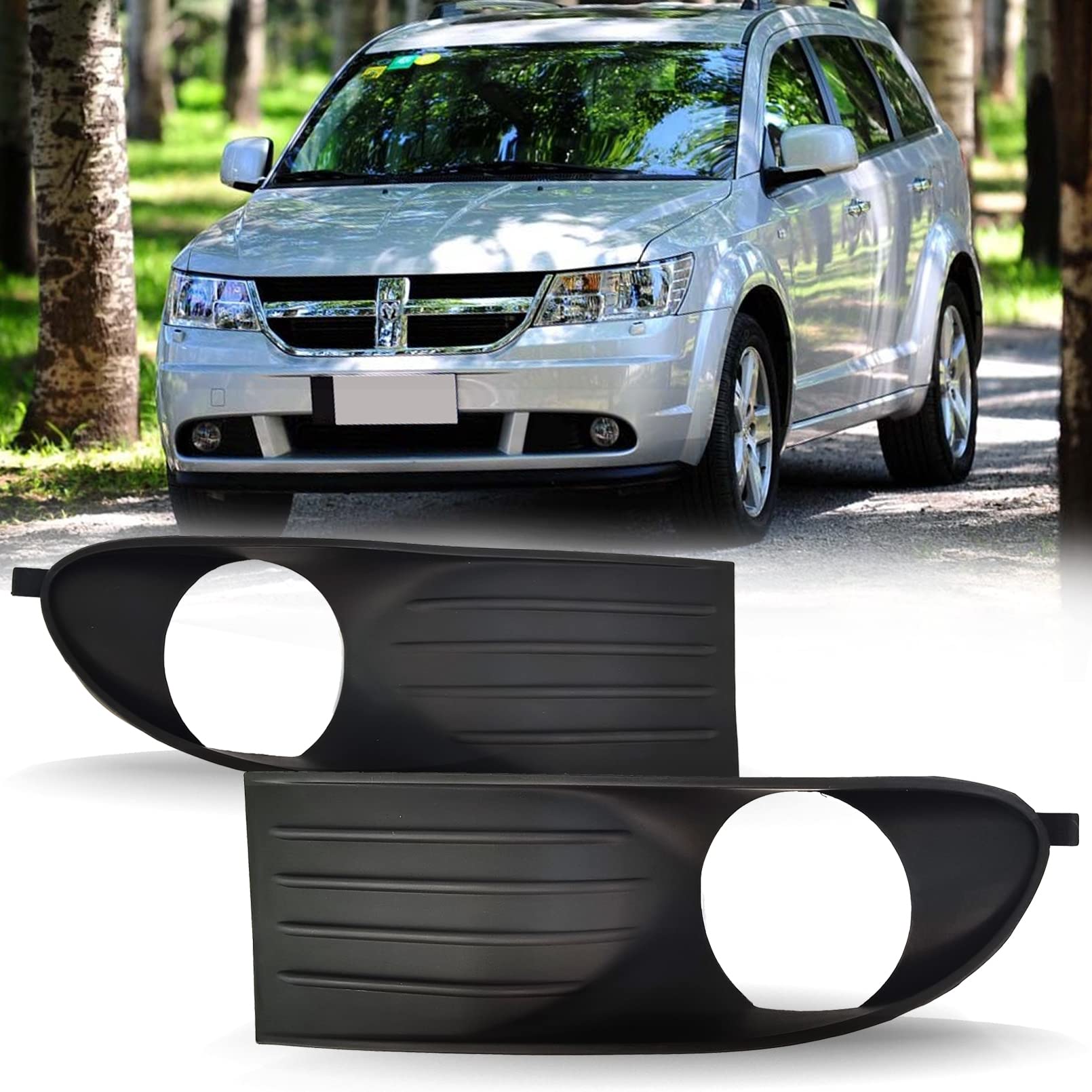 Black Fog Light Trims & Bezel Cover Replacement Kit - Left & Right Pair Set for 2009-2013 Dodge Journey (5178285AB 5178284AB) - Upgrade Your Vehicle's Front Appearance & Protection