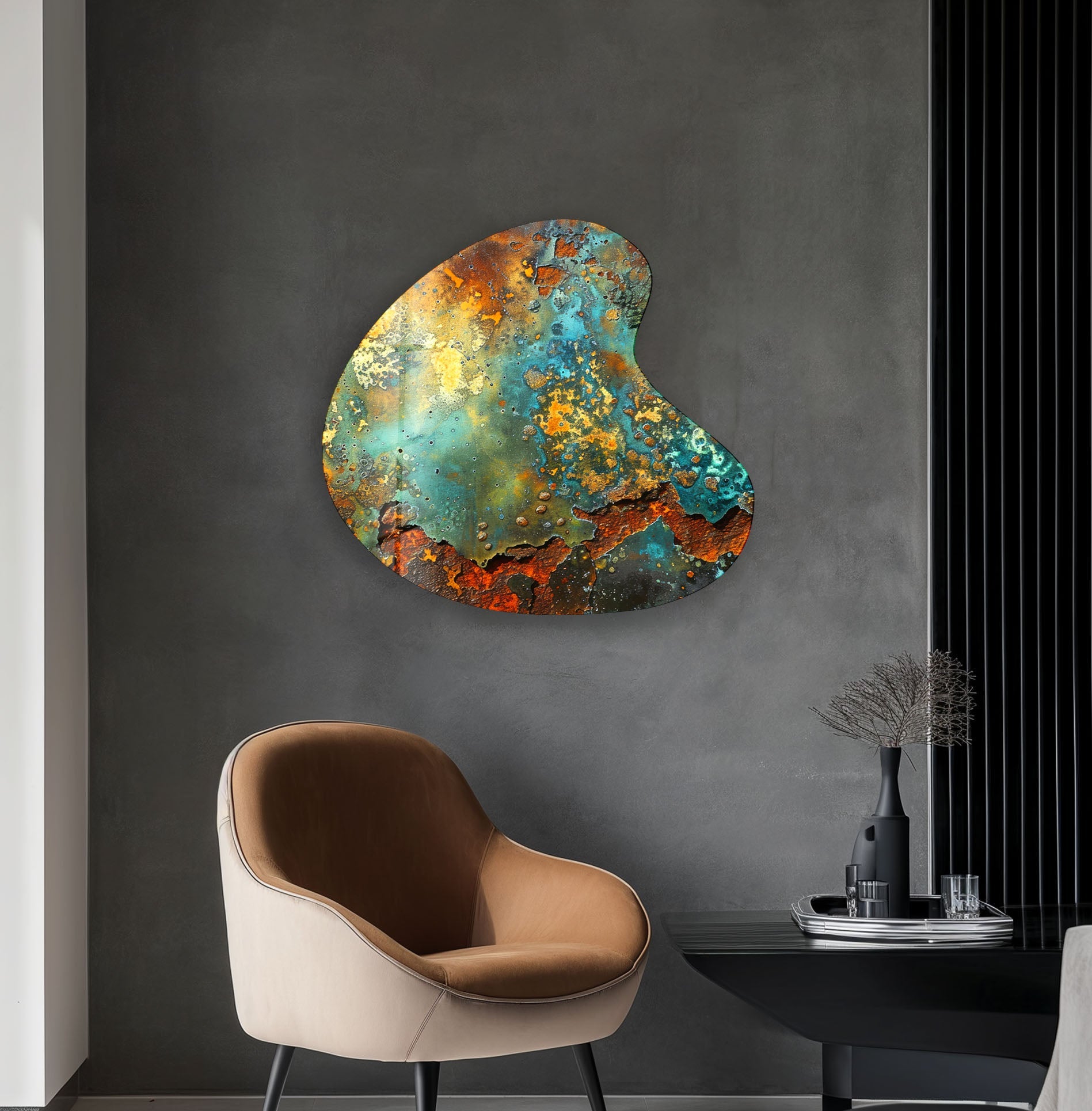 Abstract Green Irregular Glass Wall Art - Modern Handmade Home Decor for Living Room, Bedroom & Office - Unique Contemporary Art Piece for Interior Design
