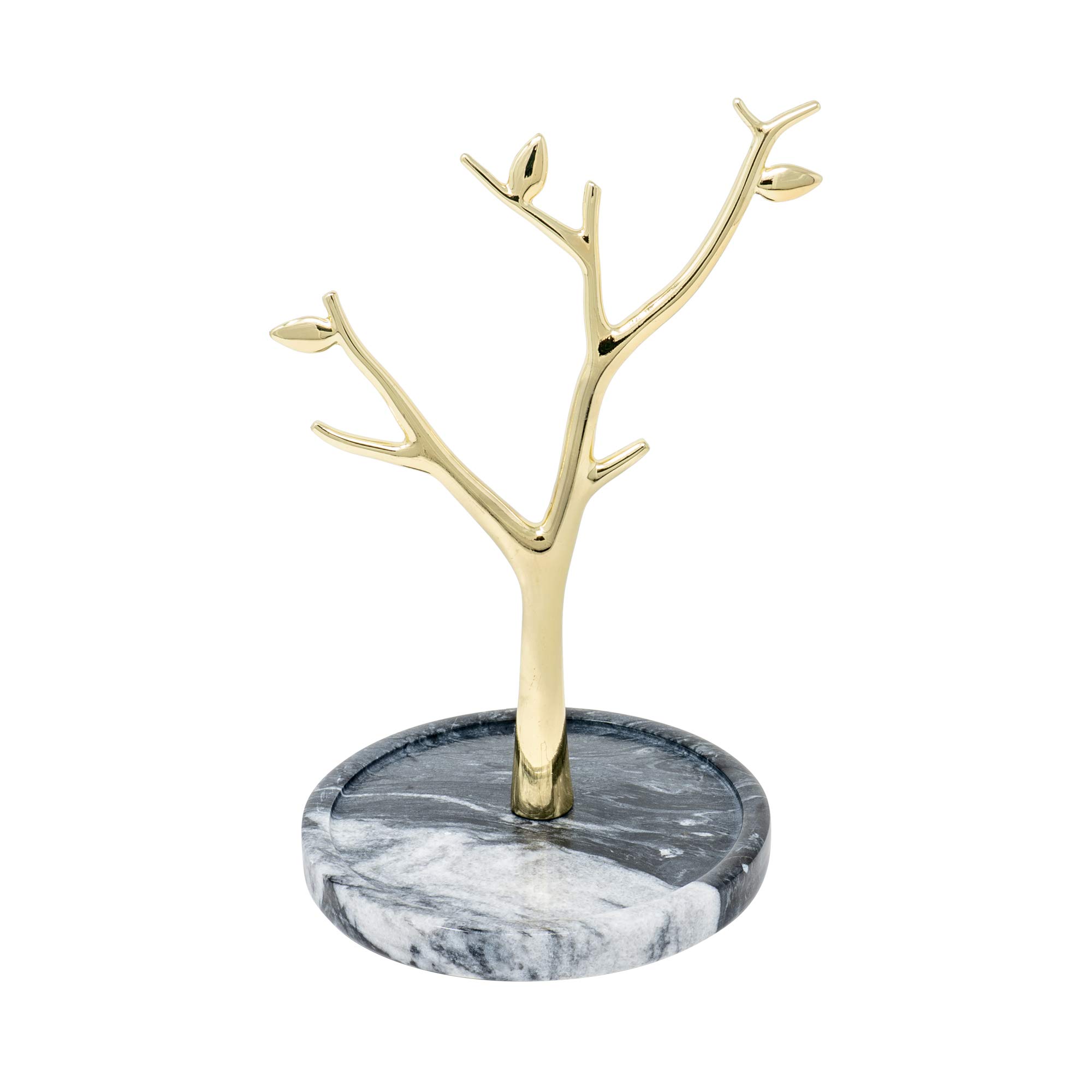 Marble Jewelry Tree - Stylish Gold Necklace Holder & Jewelry Organizer for Necklaces & Rings - Grey Jewelry Stand for Bedroom Vanity or Gift