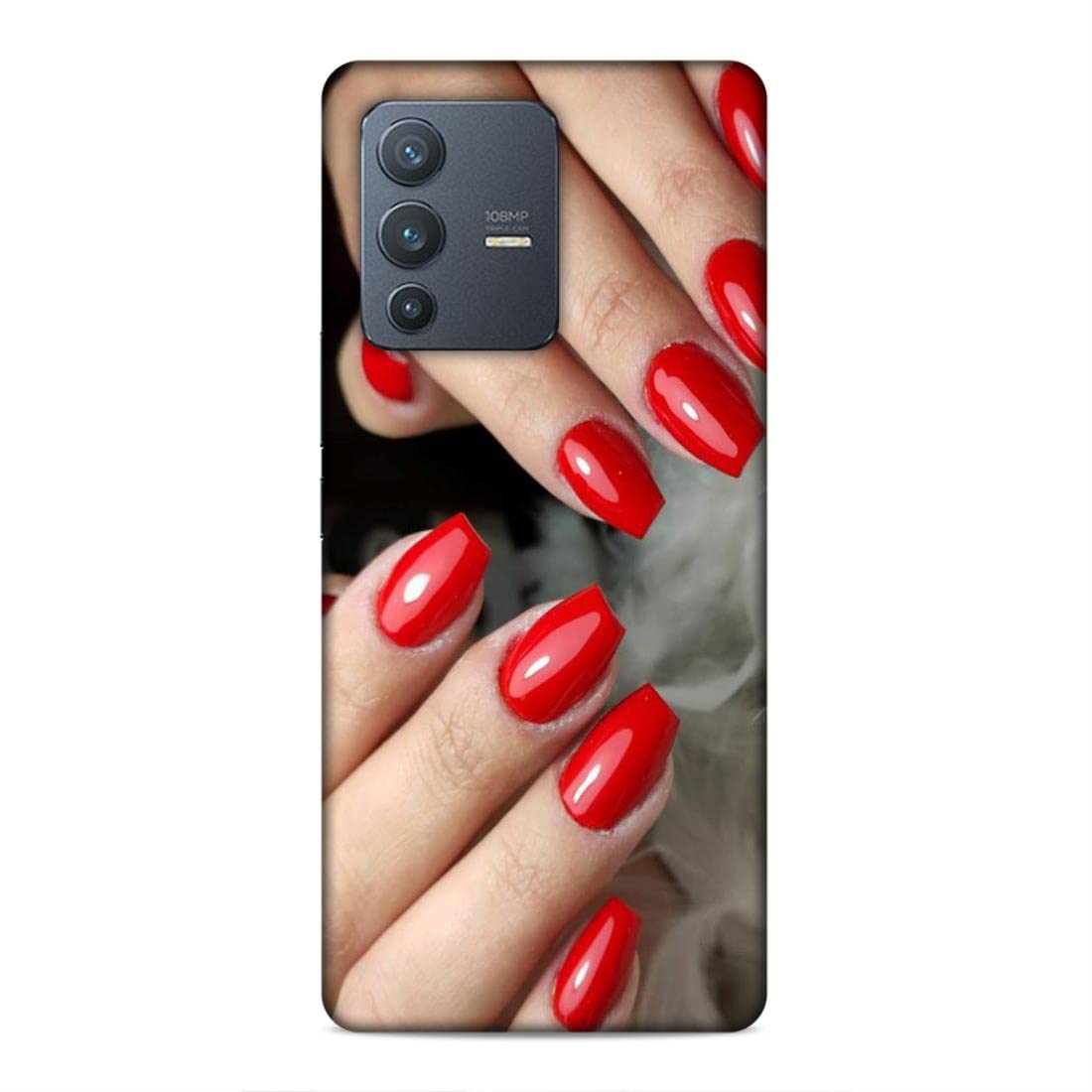 LETAPS® Printed Hard Phone Case for vivo V23 Pro - Red Nail Art Design, Fashion Makeup Style Protective Cover | Perfect for Women, Girls, Fashion Lovers & Daily Use