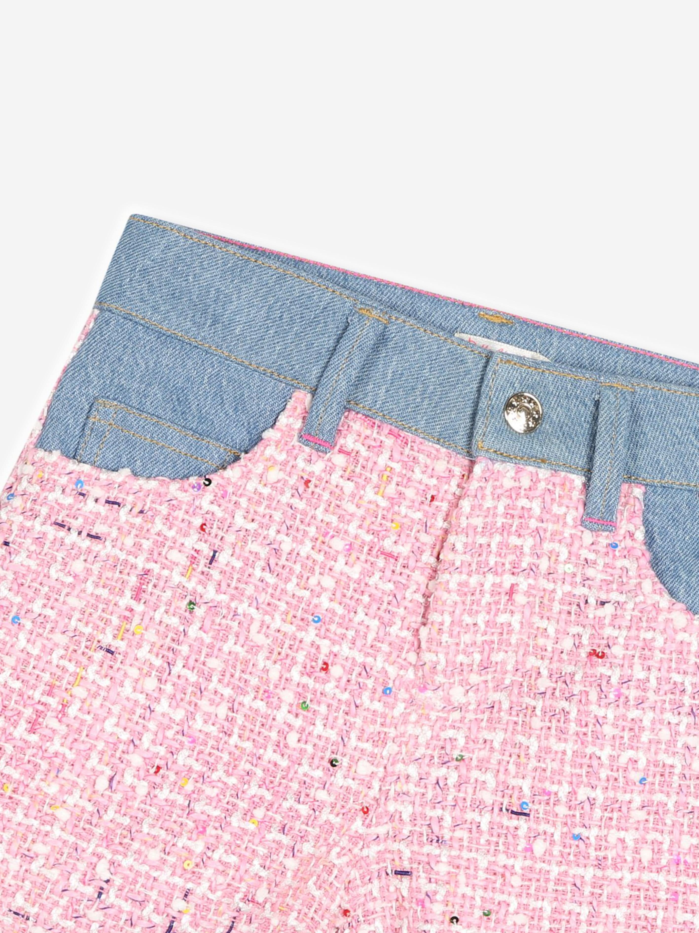Billieblush Girls' Pink Denim and Tweed Shorts - Stylish Casual Outfit for School, Playdates & Summer Adventures