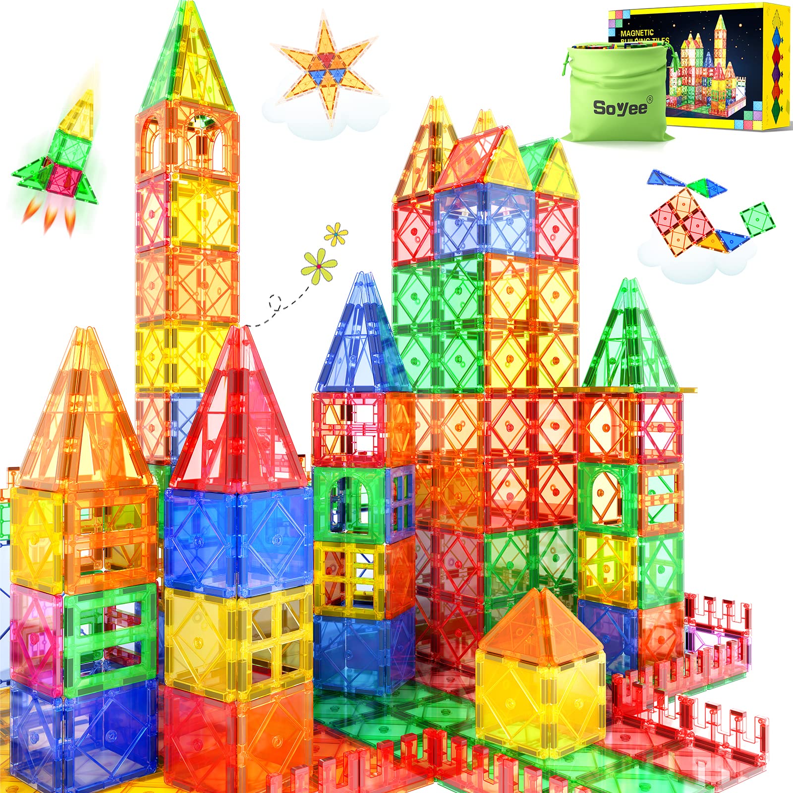 52PCS Magnetic Tiles Building Blocks - STEM Educational Toys for Kids Ages 3+ | Montessori Sensory Learning Toys for Toddlers Boys & Girls | Perfect for Classroom, Birthday Gifts & Creative Play at Home