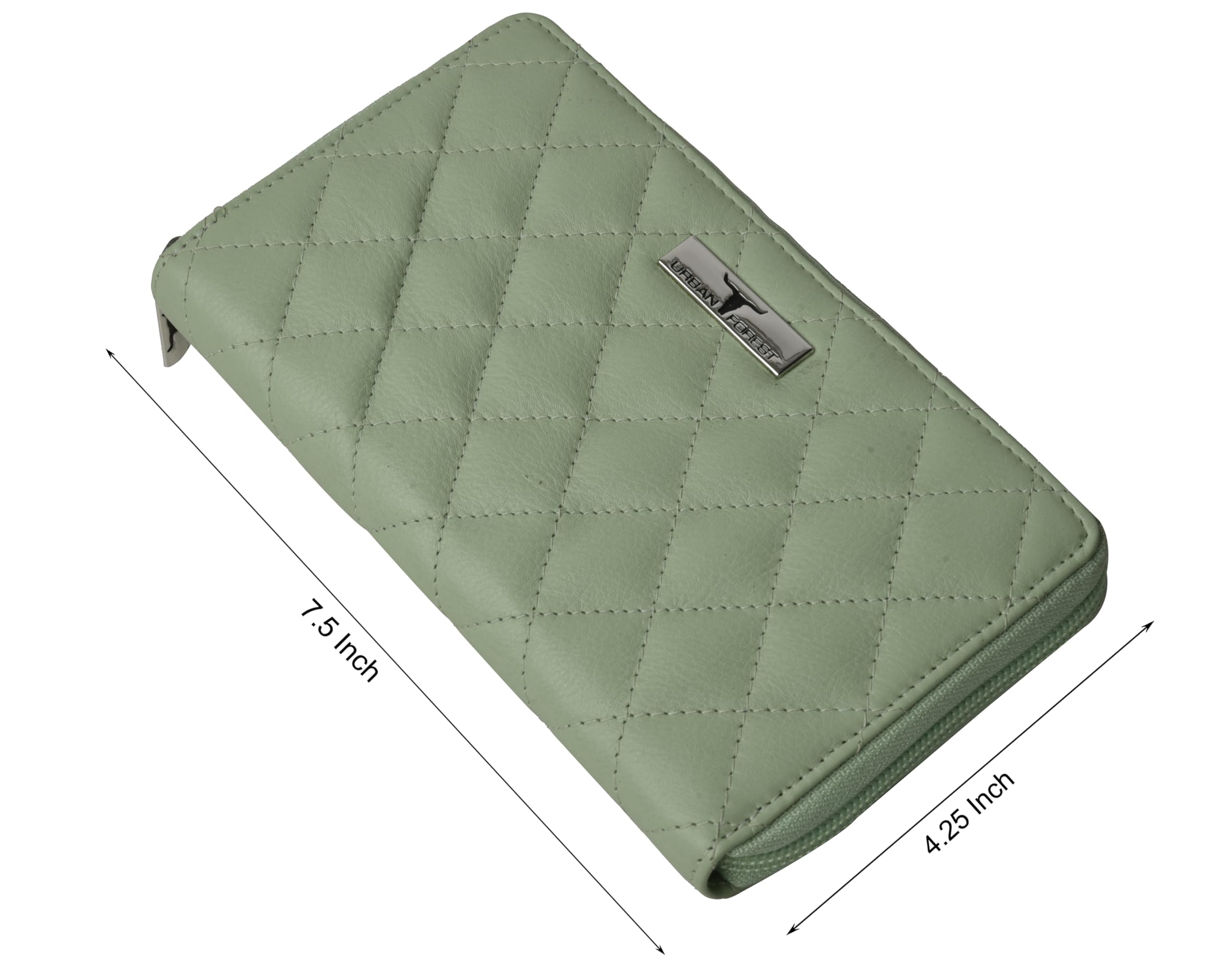 URBAN FOREST Grace Quilted Mint Green Leather Wallet & Clutch for Women | Slim RFID Blocking Card Holder | Perfect for Parties, Date Nights & Everyday Use