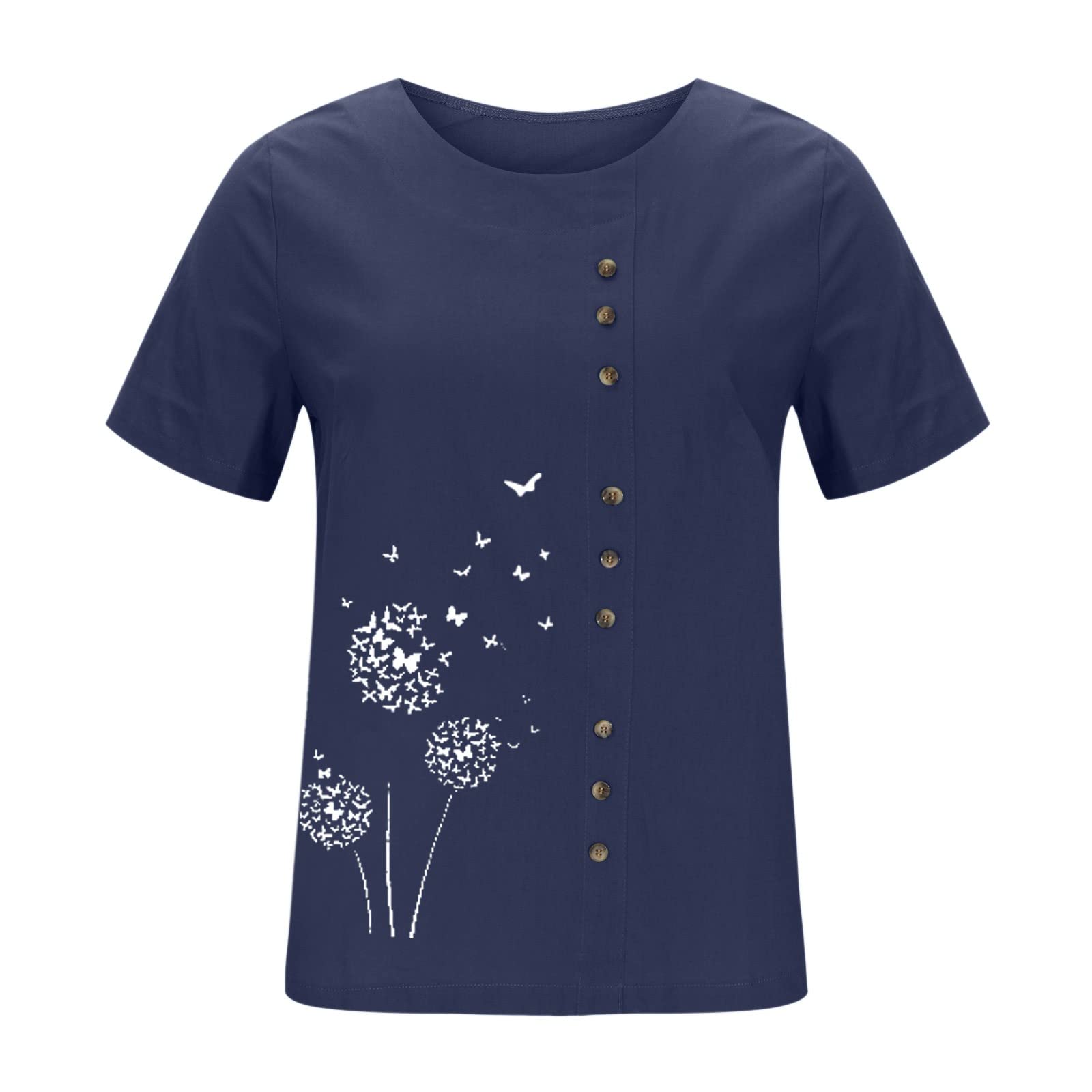 Women's Floral Printed Tunic Tops - Short Sleeve Crew Neck Casual Summer T-Shirts | Perfect for 4th of July, Beach Outings & Everyday Wear