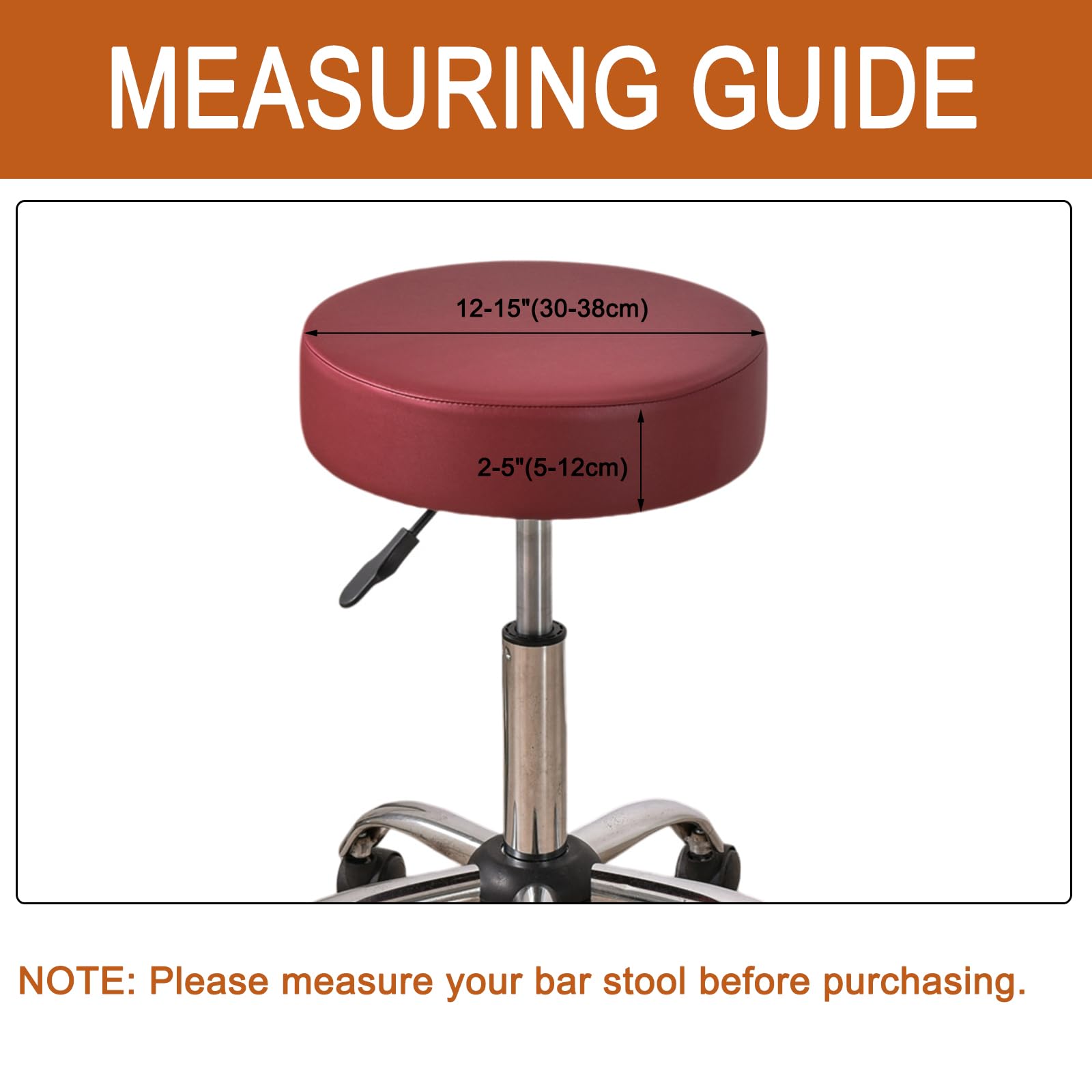 HAOYONG Waterproof PU Leather Bar Stool Covers Set of 2 - Stretch Round Seat Cushion Slipcovers with Non-Slip Bottom for Kitchen, Dining Room & Bar Counter (Red) - Perfect for Home Decor & Restaurant Use