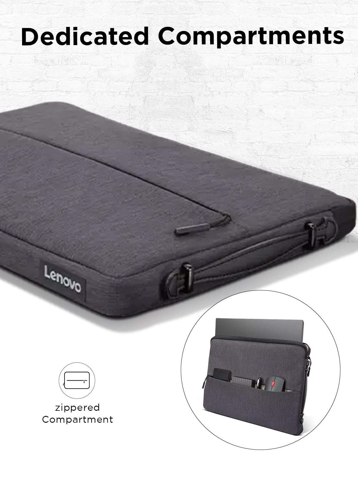 Lenovo Urban 13 Inch Laptop Sleeve - Water Resistant Protective Case for MacBook Air/Pro, Notebook & Tablet | Perfect for Commuting, Travel & Office Use - Charcoal Grey