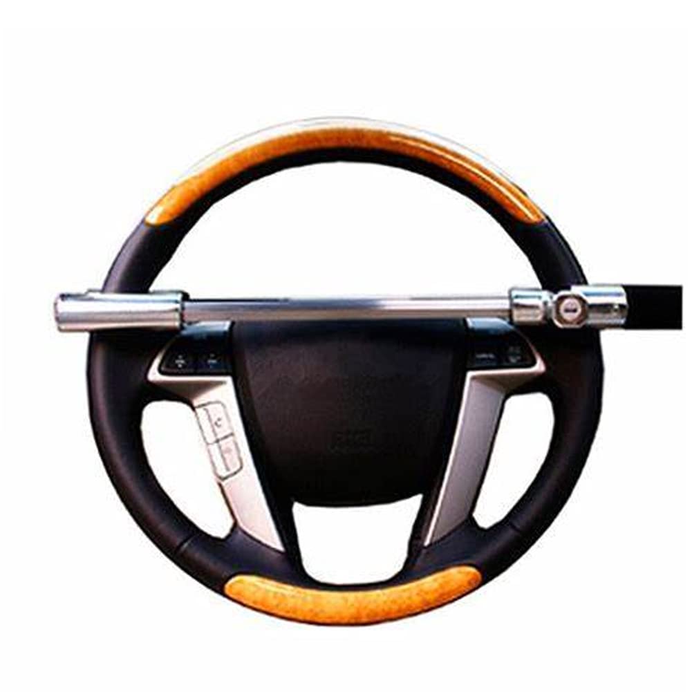 BANHAO Heavy Duty Anti-Theft Steering Wheel Lock for Car - Universal Fit Retractable Double Hook Design with Emergency Hammer Window Breaker - Perfect for Auto, Truck, SUV, Van Security & Roadside Emergencies