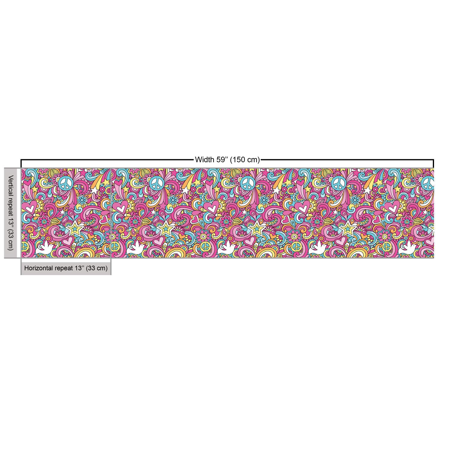Lunarable 1960s Psychedelic Groovy Peace Notebook Doodle Fabric - 10 Yards Fuchsia Pink Upholstery Material for Sofa, Curtains & Home Decor | Retro Hippie Style Bedding, Pillows & DIY Craft Projects