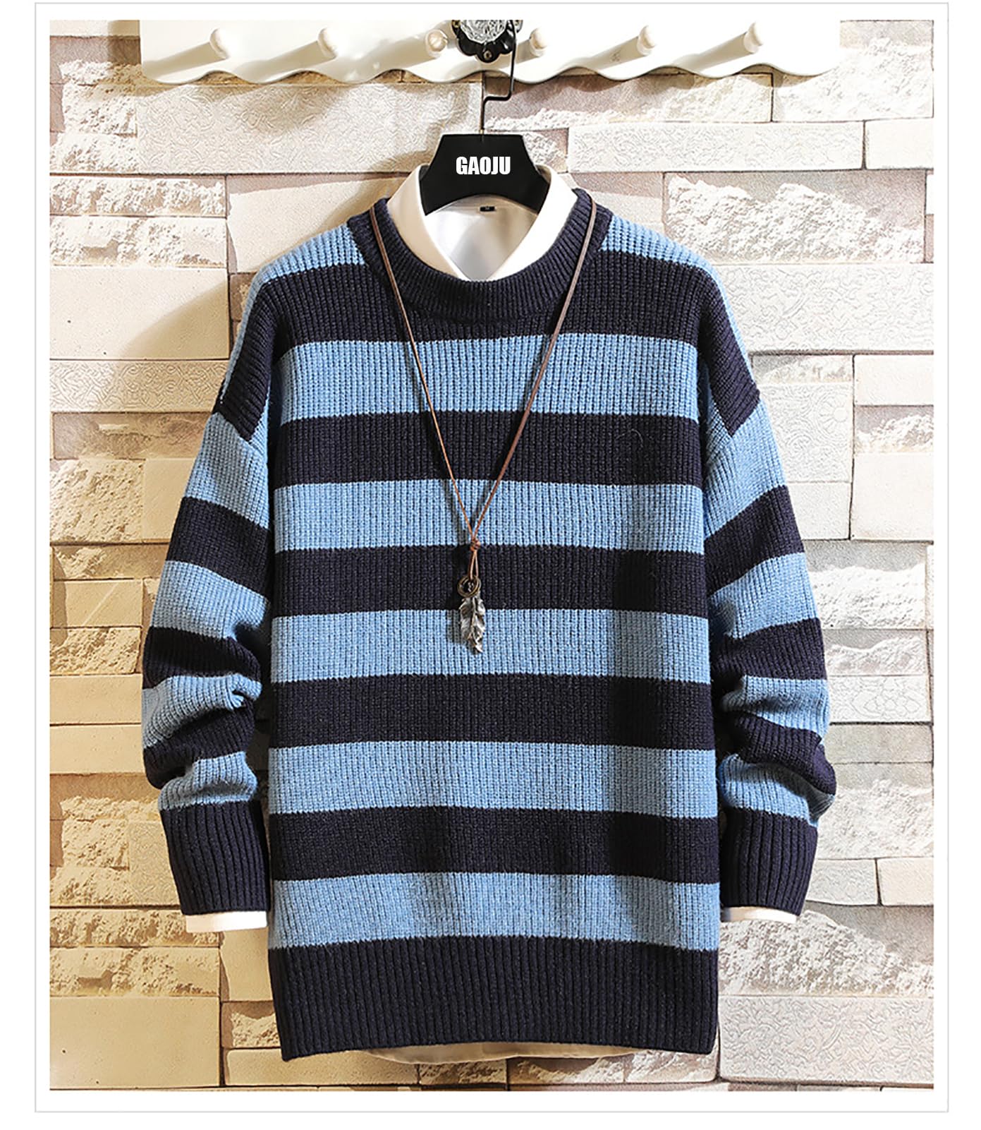 Men's Striped Knit Sweater - Oversized Long Sleeve Pullover for Autumn Winter Fashion | Casual Wear & Layering