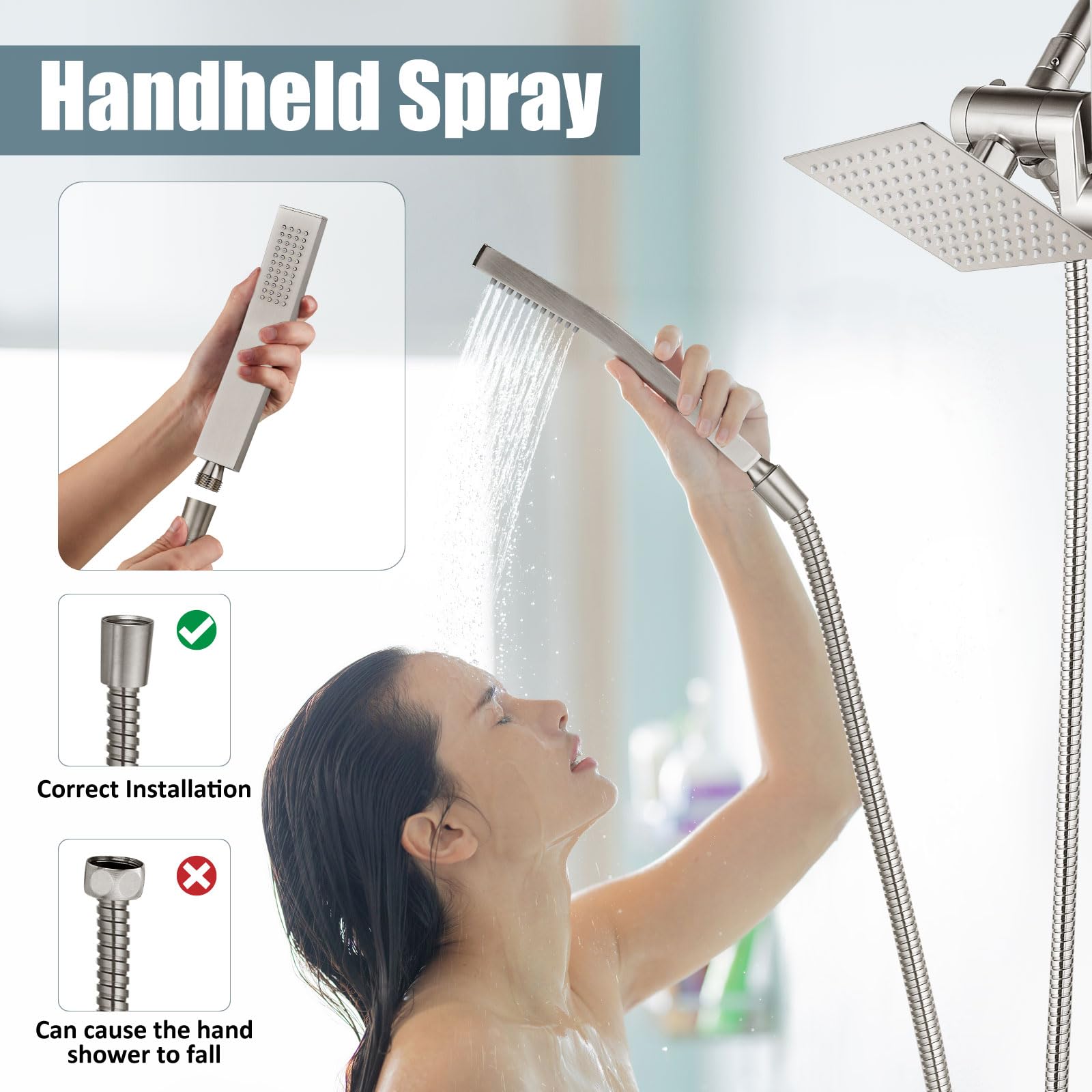 Aolemi 6 Inch Shower Tub Faucet Set with Handheld Spray & Rainfall Shower Head - Brushed Nickel Finish - Complete Shower Trim Kit with Rough-in Valve - Perfect for Bathroom Renovation & Spa-Like Shower Experience