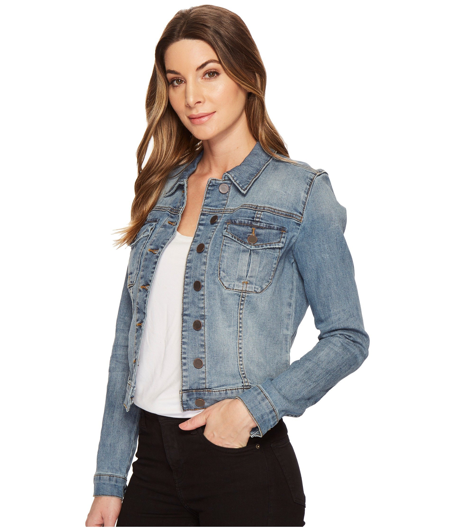KUT from the Kloth Amelia Jean Jacket for Women - Button Front Denim Jacket with Point Collar & Straight Back - Perfect for Casual Outfits, Layering & Everyday Wear