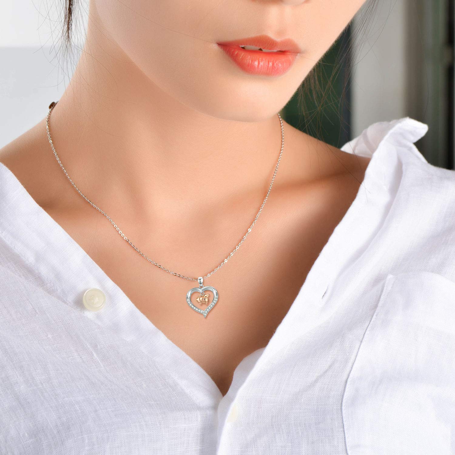 Cute Animal Necklace S925 Sterling Silver - Forever Love Heart Pendant Jewelry for Women, Mom, Birthday & Mother's Day Gifts | Perfect for Everyday Wear, Special Occasions & Gift Giving