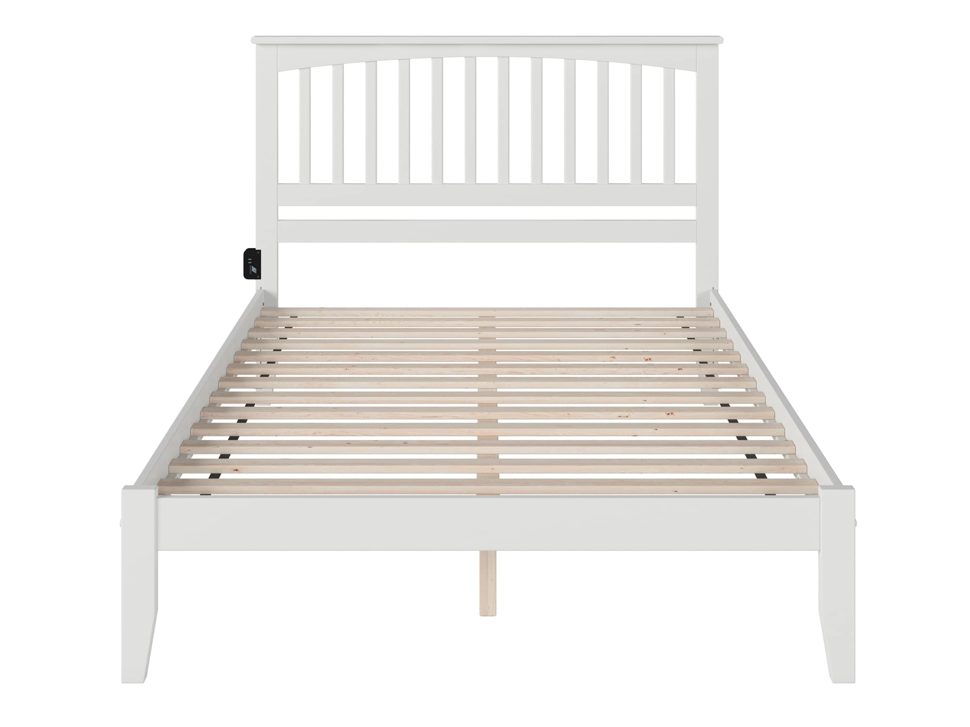 AFI Mission Queen Platform Bed with USB Charger - Modern White Wooden Bed Frame with Storage & Attachable USB Ports - Perfect for Small Spaces, Apartments & Bedrooms