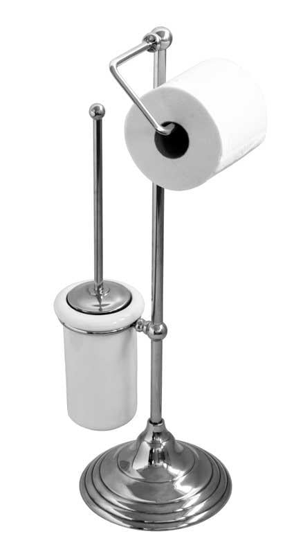 Vintage Chrome Floor Standing Toilet Brush & Toilet Paper Holder - Bathroom Storage Organizer for Modern and Classic Home Decor