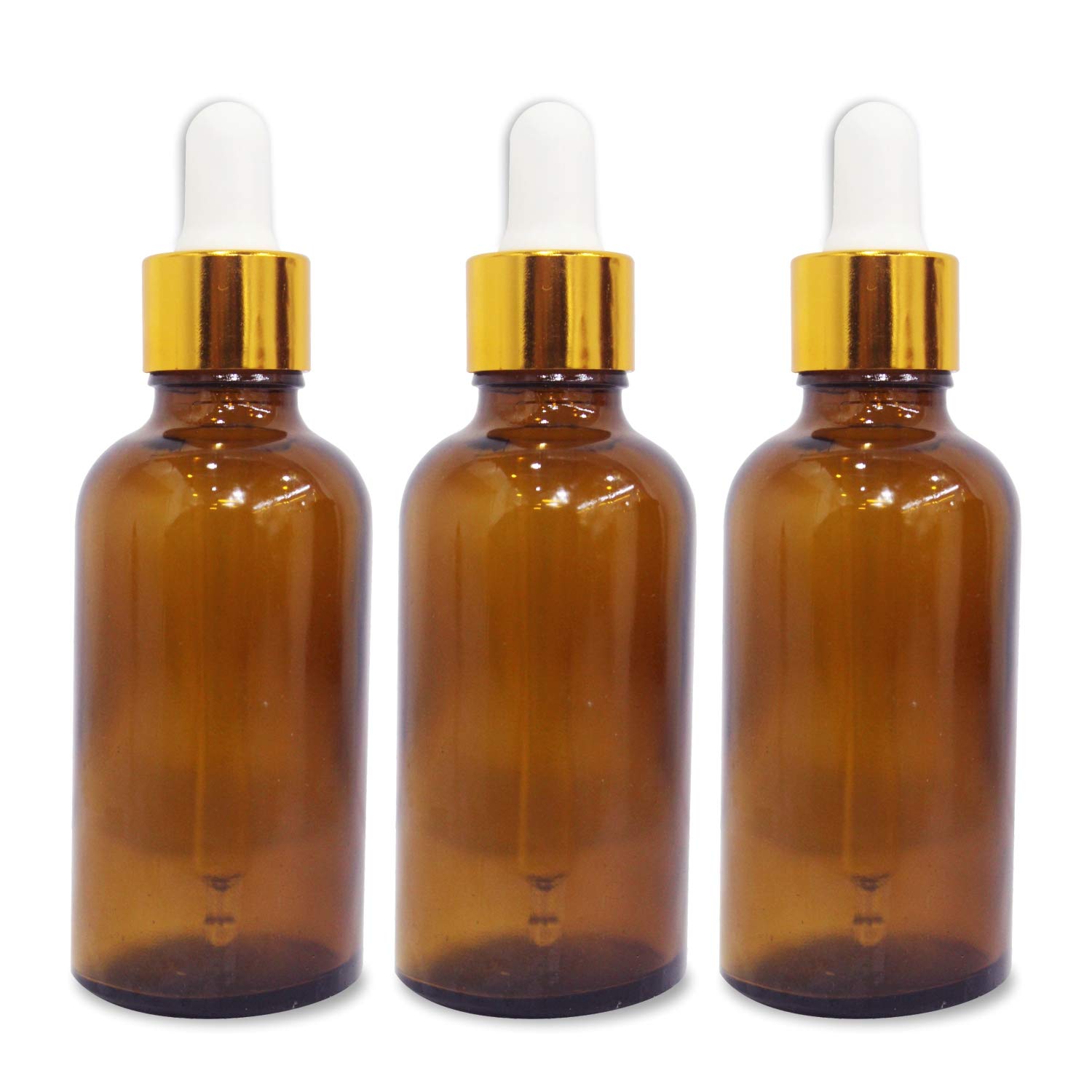 Premium 2 oz Amber Glass Bottles with Gold Dropper & Funnel - Essential Oil Storage, Perfume Making, DIY Beauty Supplies (3-Pack) - Perfect for Aromatherapy, Travel & Gift Packaging