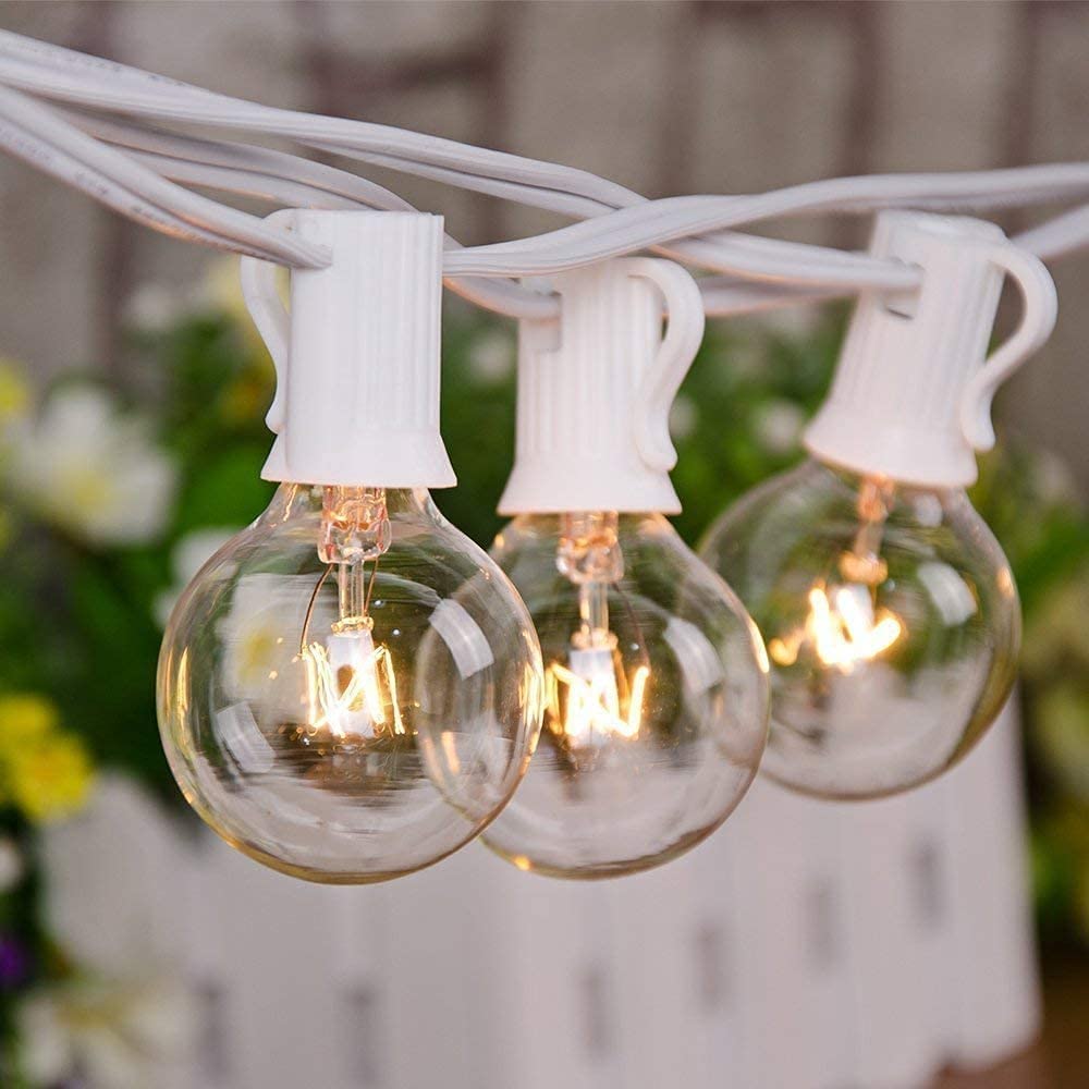 25Ft Outdoor Globe String Lights - G40 Edison Bulb String Lights with 27 Clear Bulbs, Waterproof Connectable Hanging Lights for Wedding, Party, Garden & Patio Decor - Indoor/Outdoor Use - White Wire