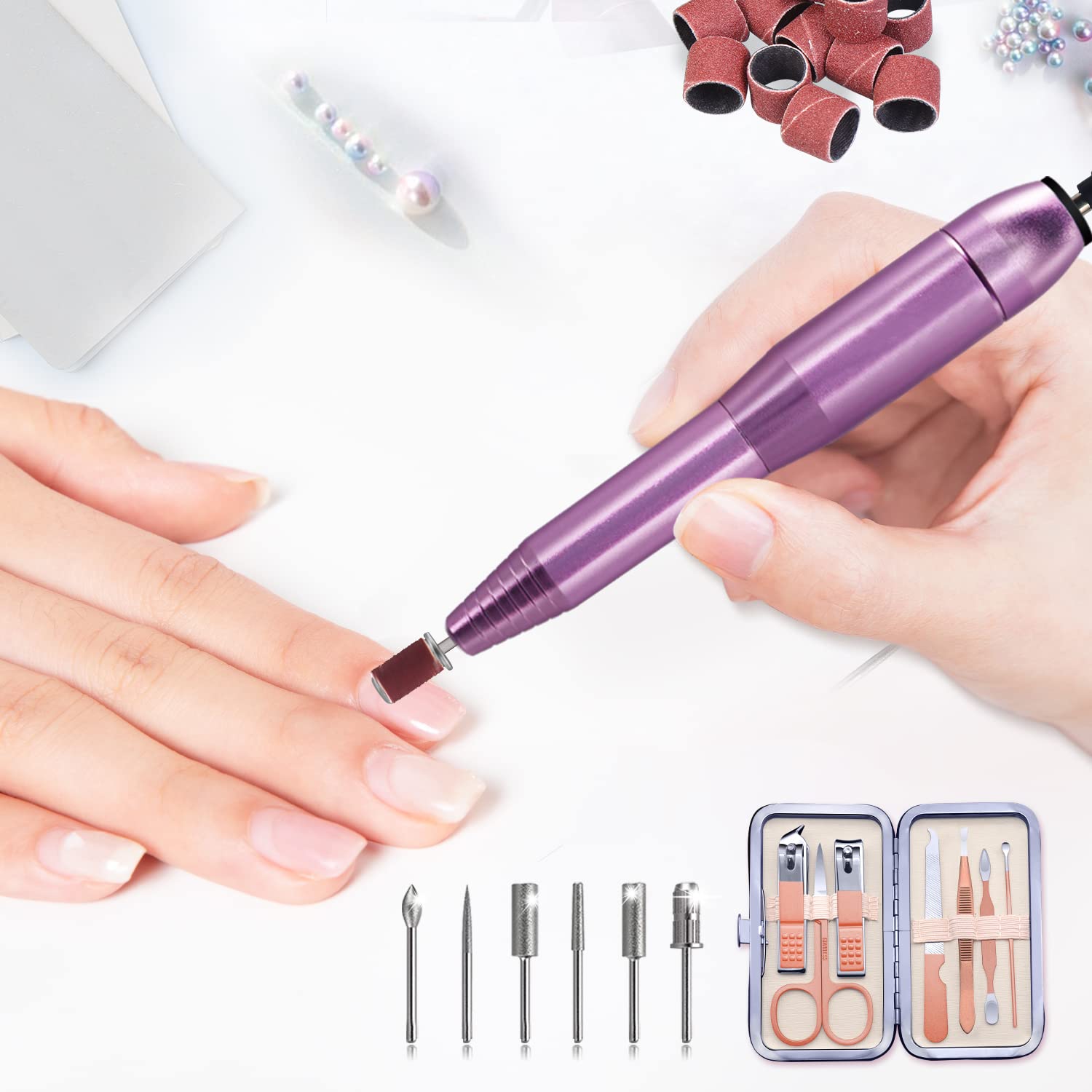 Professional Electric Nail Drill Kit for Acrylic Nails - Foranyo Cordless Nail File & Efile with Nail Clippers & Accessories (Purple) | Perfect for Salon, Home Manicures & Nail Art Designs