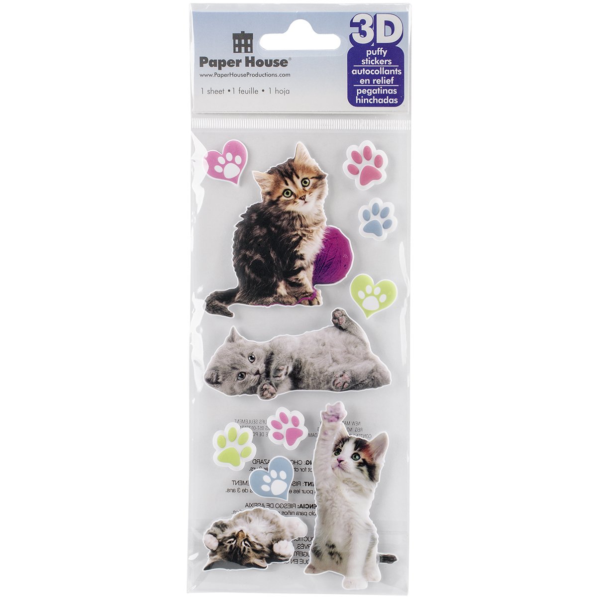 Paper House Productions Puffy Stickers - Adorable Kittens for Scrapbooking, DIY Crafts & Kids Activities | Fun 3D Stickers for Journals, Planners & School Projects