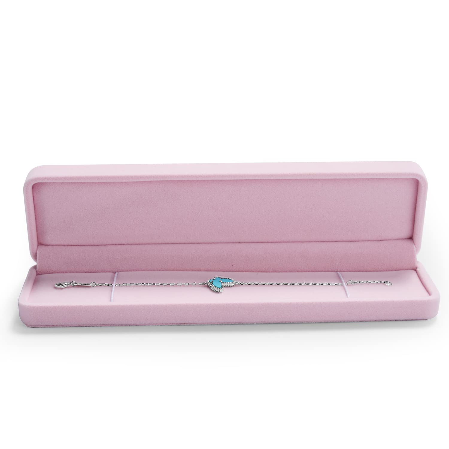Pink Velvet Jewelry Box for Bracelets & Necklaces - Elegant Gift Storage Organizer with Long Chain - Perfect for Travel, Home Decor & Jewelry Display