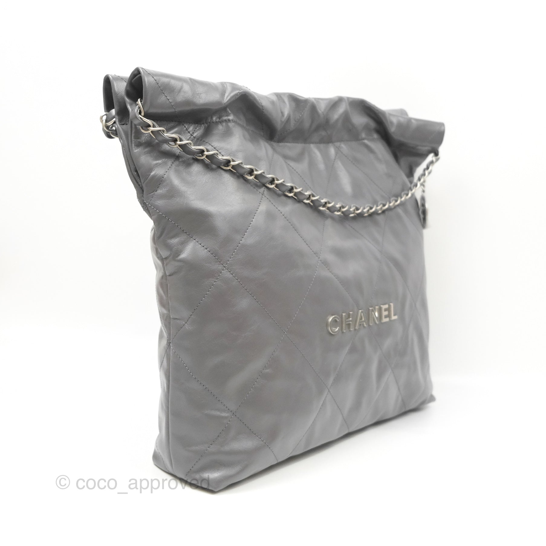 Chanel 22 Medium Handbag in Grey Shiny Aged Calfskin with Matte Silver Hardware - Luxury Shoulder Bag for Women, Perfect for Work, Travel & Evening Events